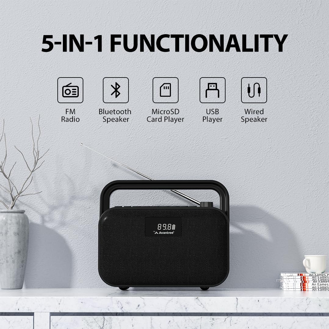 Avantree PowerByte - 便携式30W立体声蓝牙音箱，带数字FM收音机、SD卡播放器、20小时续航、扩展范围，无线有线两用，U盘播放器 - 适用于户外聚会、家庭娱乐和旅行