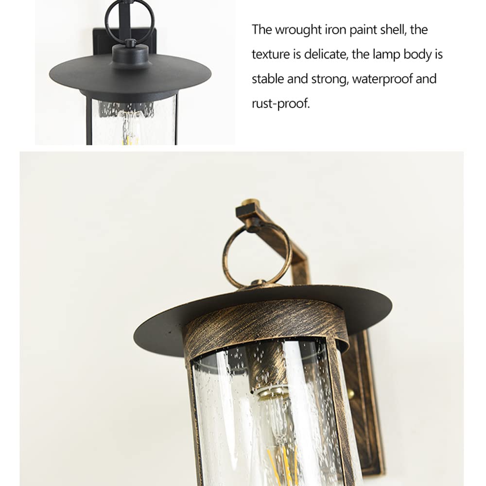 13.3 Inch Industrial Outdoor Wall Lights - Black/Bronze Finish Wall Sconce with Raindrop Glass Shade | Waterproof Exterior Lighting for House, Garage, Porch, Patio & Garden | Durable Weatherproof Wall Lantern for Outdoor Spaces