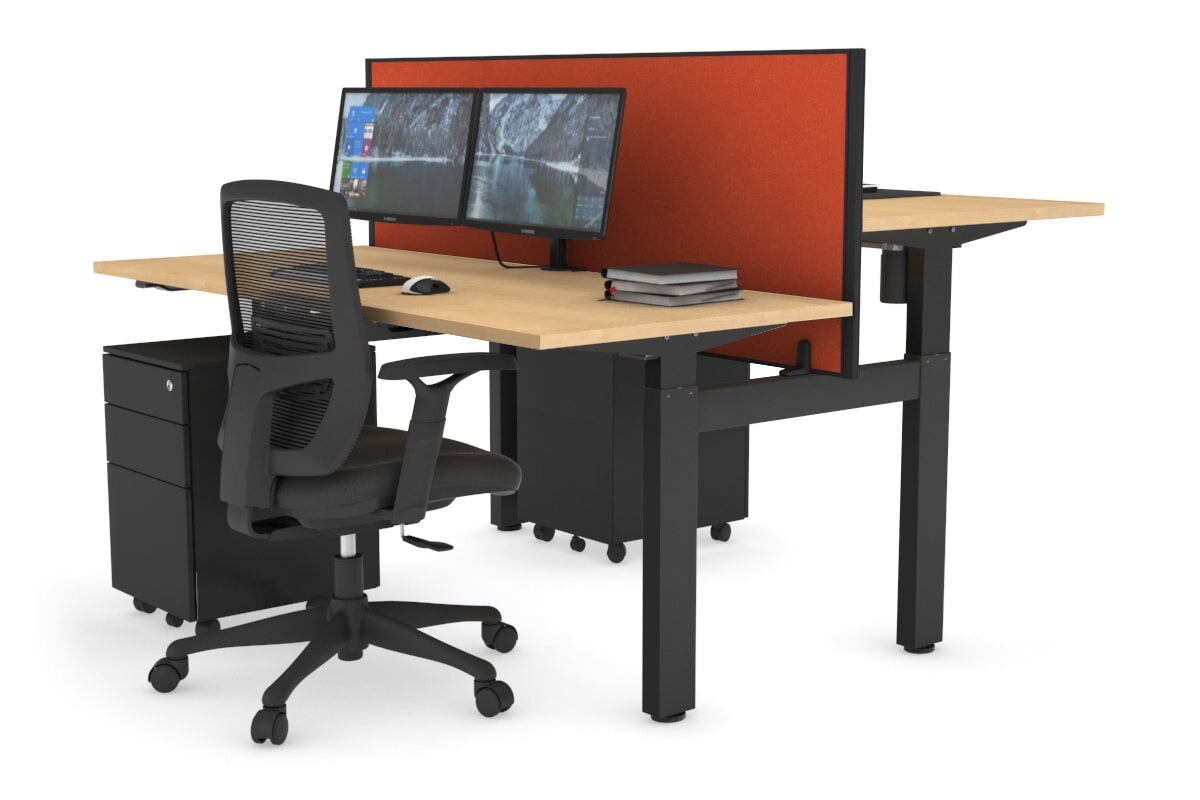 Adjustable 2-Person H Bench Workstation - Black Frame [1400L x 700W] for Office, Home, or Co-Working Spaces - Ergonomic Height Adjustment for Comfortable Seating