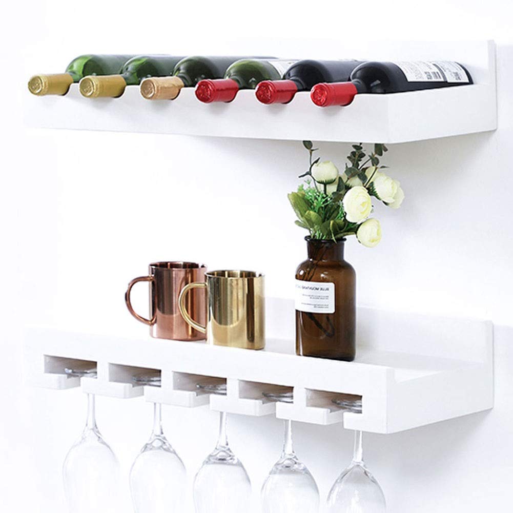 YRBDSA 2-Tier Creative Wine Rack with Glass Holder - Multifunctional Tabletop Wine Cabinet & Display Shelf for Kitchen, Bar, Dining Room - White Wine Storage Organizer