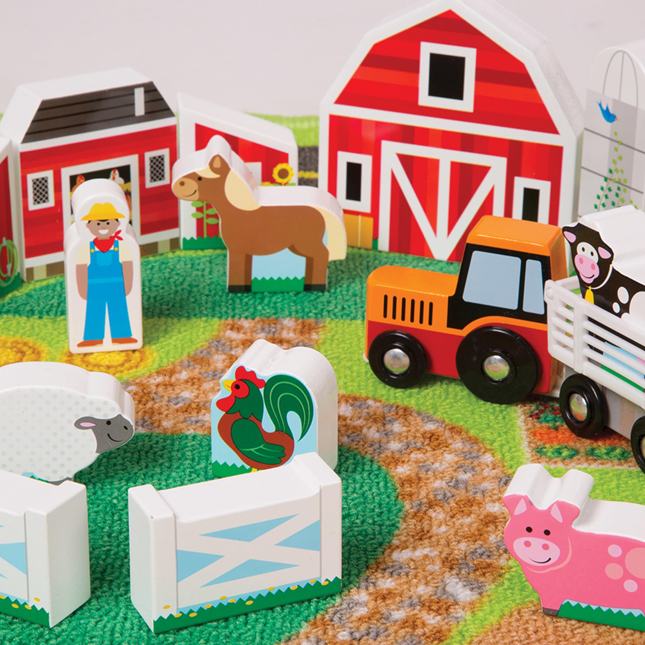Melissa & Doug Deluxe Activity Road Rug Play Set with 49 Wooden Vehicles & Play Pieces – Interactive Toy for Kids, Perfect for Pretend Play, Learning & Indoor Fun