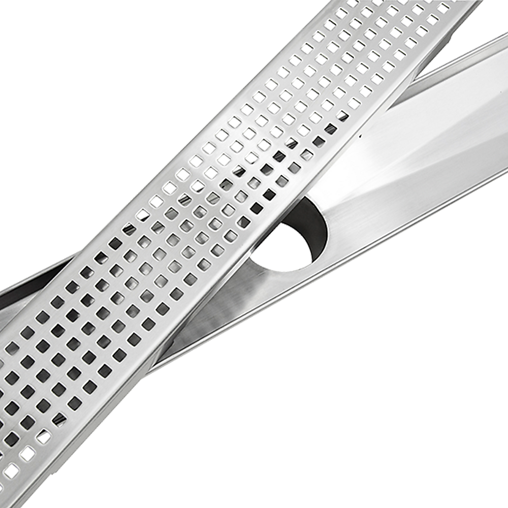 1200mm Stainless Steel Shower Drain Grate - Square Pattern with Center Outlet - Anti-Slip Bathroom Floor Waste Drain for Wet Rooms & Showers