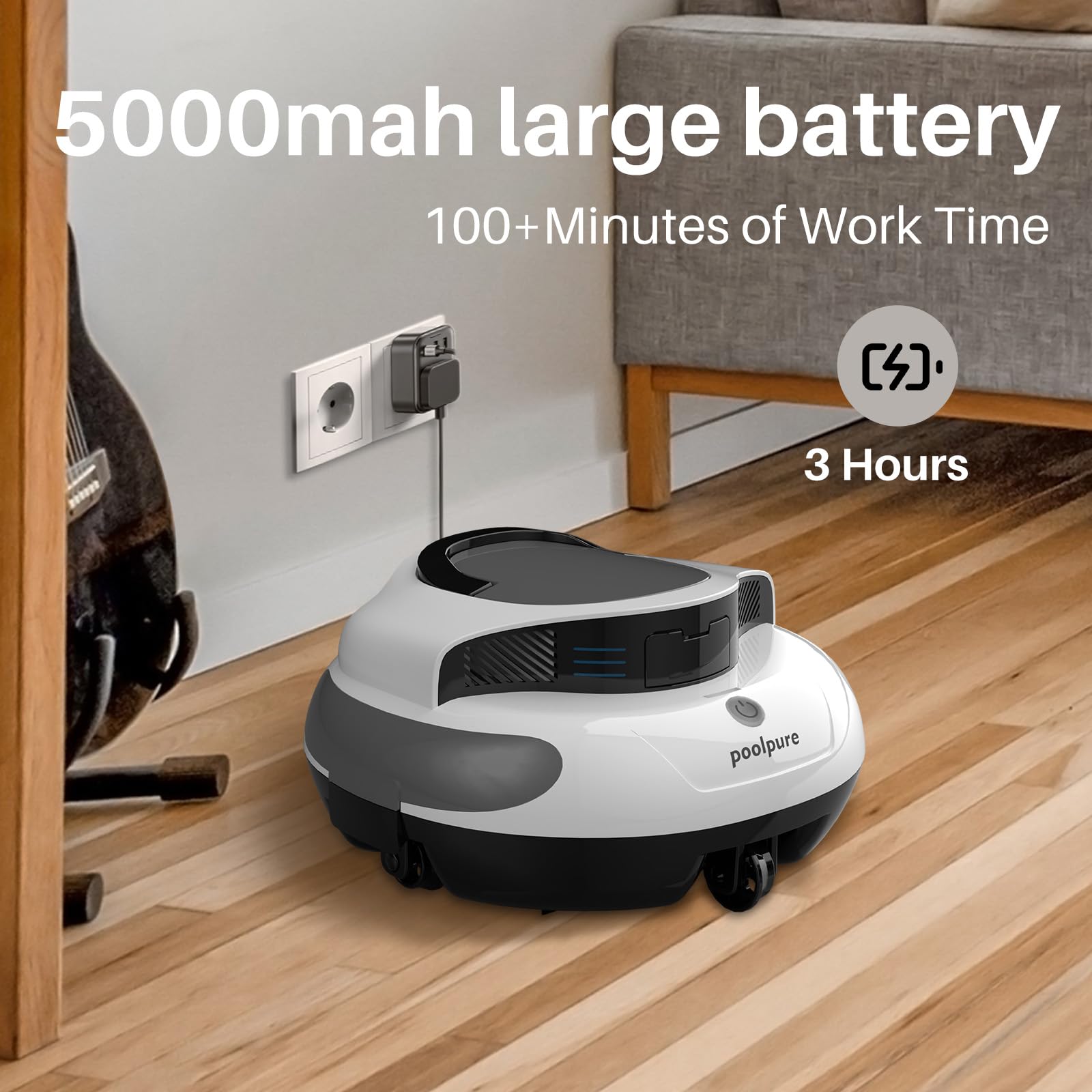 Poolpure Aquaguard SE Cordless Robotic Pool Cleaner - 5000mAh Long-Lasting Battery, Waterproof Design, DIY Stickers - Automatic Vacuum for Above Ground & In-Ground Pools - Perfect for Backyard, Vacation Homes & Commercial Pools