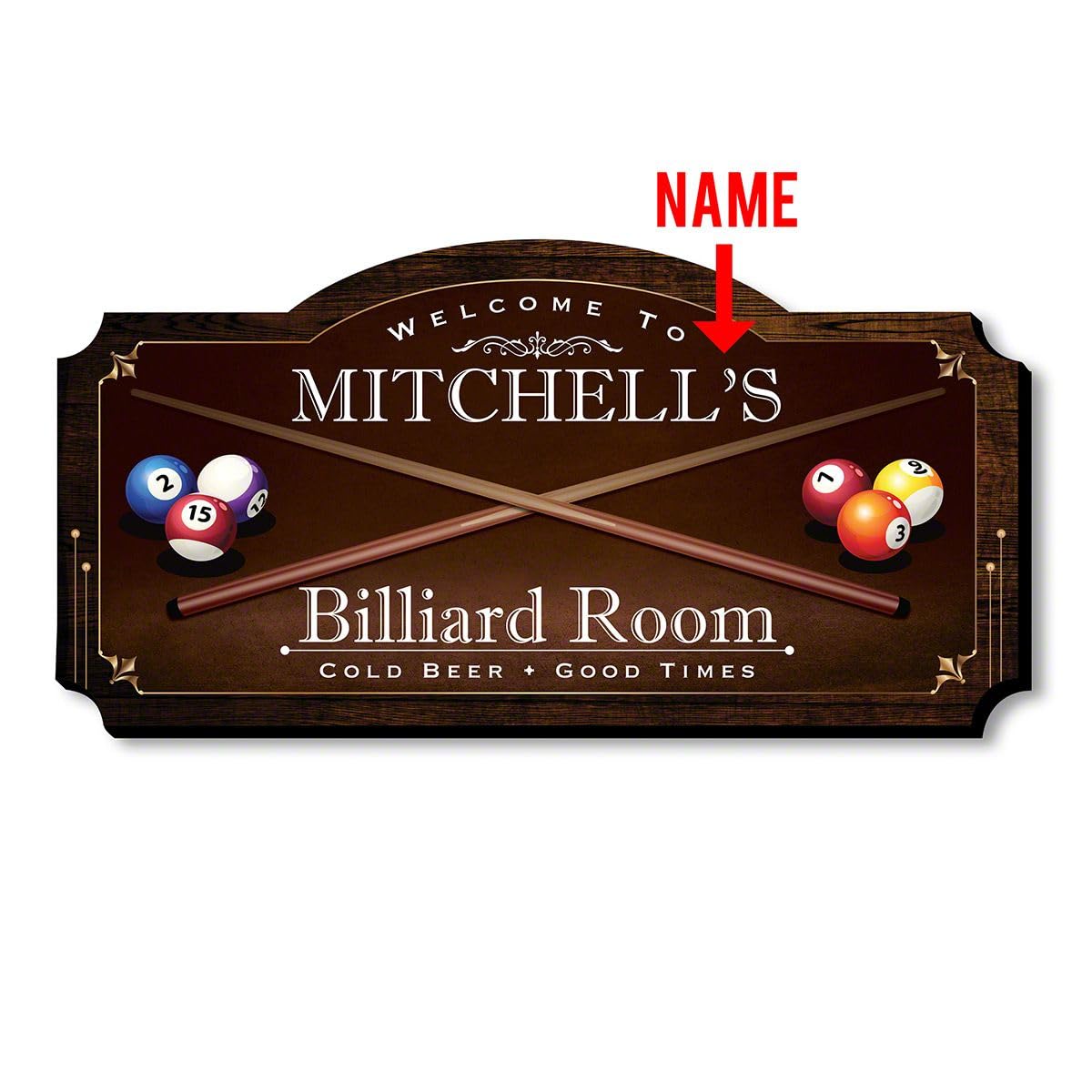 Personalized Wooden Billiard Room Sign - Custom Man Cave Decor for Pool Table & Game Room - Perfect for Home Bars, Basements, and Entertainment Spaces