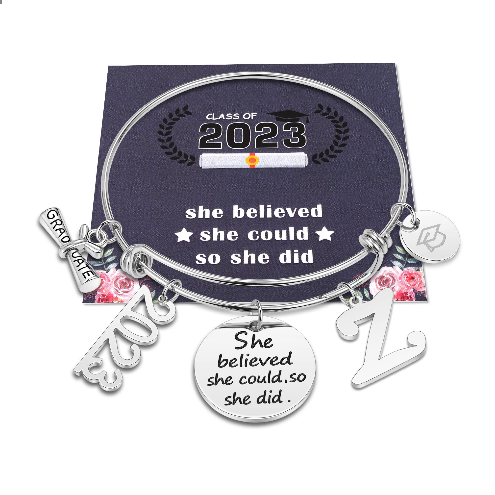 GLIVEOR Graduation Charm Bracelet for Women - Class of 2022 College & High School Graduation Gift - Perfect for Commencement Ceremonies & Graduation Parties