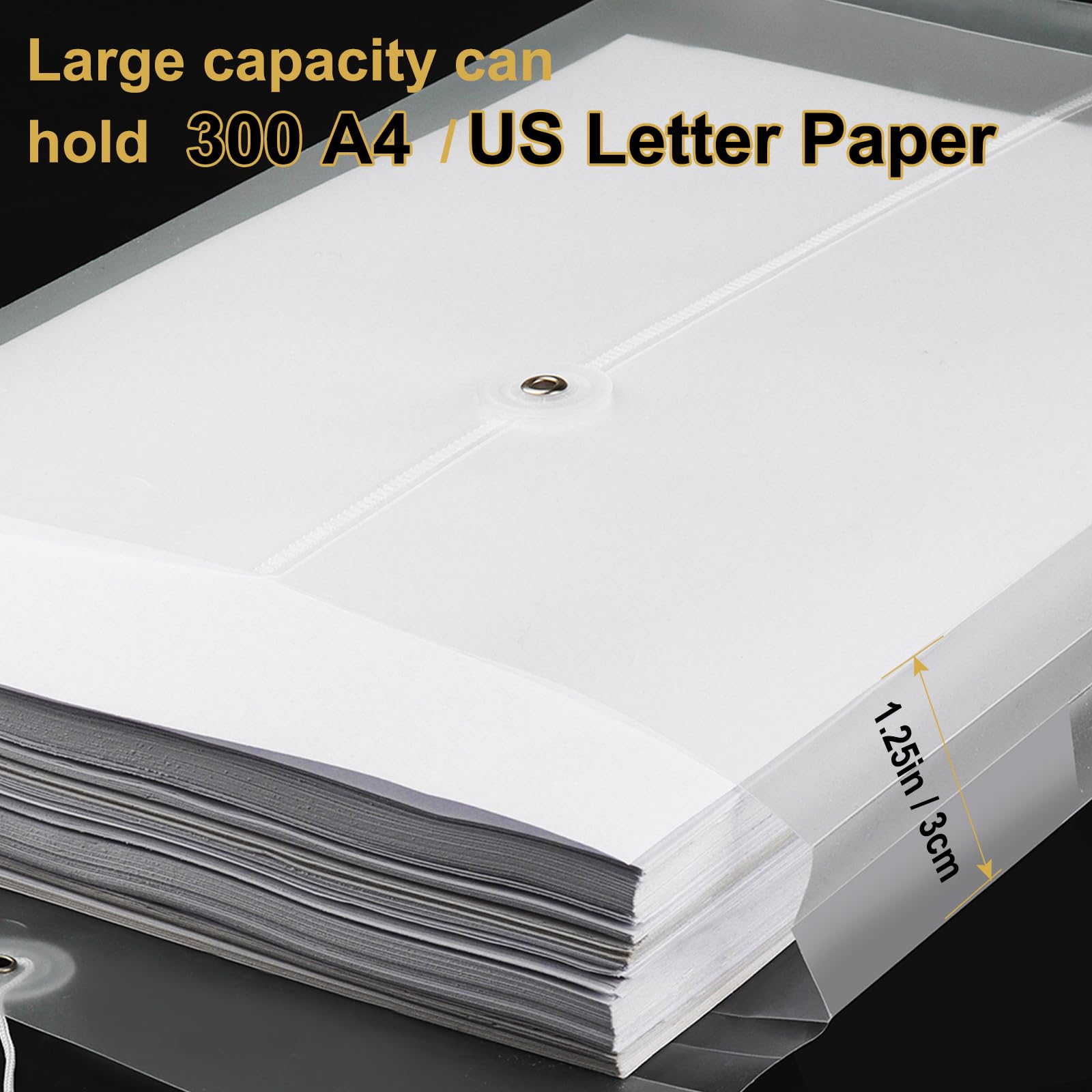 6 Pack Clear Plastic Envelopes with String Tie Closure - A4 Letter Size Reusable File Folders (1-1/4
