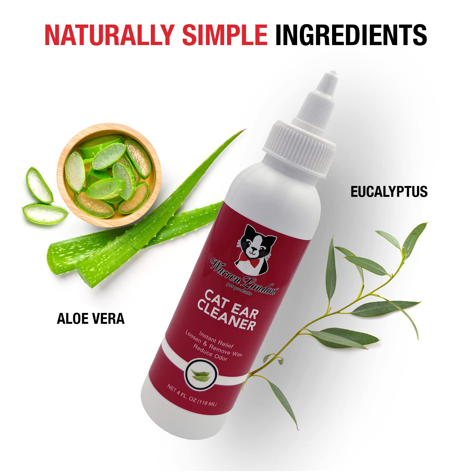 Warren London Cat Ear Cleaner with Aloe Vera - Gentle Ear Cleaning Solution for Cats & Kittens - Made in USA - Perfect for Routine Ear Care and Wax Removal at Home