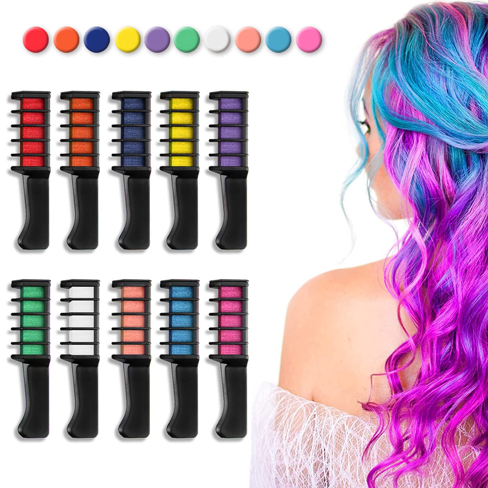10 Colors Hair Chalk for Kids - Temporary Bright Hair Color Dye with Comb - Non-Toxic Washable Hair Coloring Kit for Girls & Boys - Perfect for Birthday Parties, Halloween, Christmas, Cosplay & DIY Fun - Great Gift for Children's Day & Special Occasions
