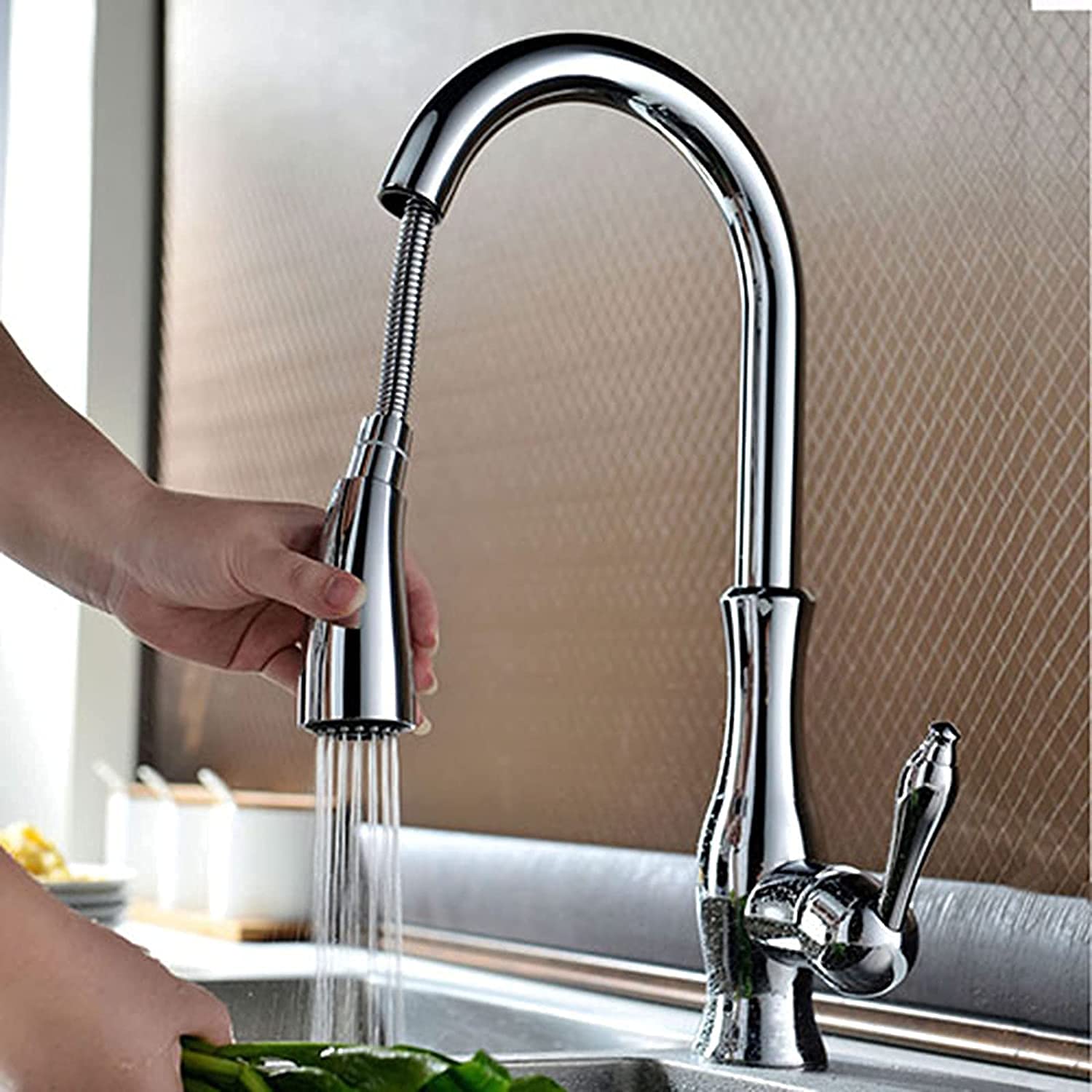 360° Rotating Pull-Out Kitchen Faucet with Dual Spray Modes - Brass Black Bronze Mixer Tap for Sink | Perfect for Washing Dishes, Filling Pots & Modern Kitchen Renovation