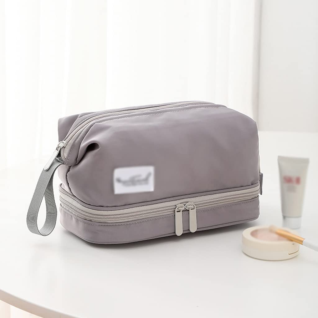 Double Layer Makeup Bag for Women - Large Capacity Cosmetic & Toiletries Travel Organizer - Waterproof Makeup Storage Case (Color A) - Perfect for Travel, Gym, and Daily Beauty Essentials
