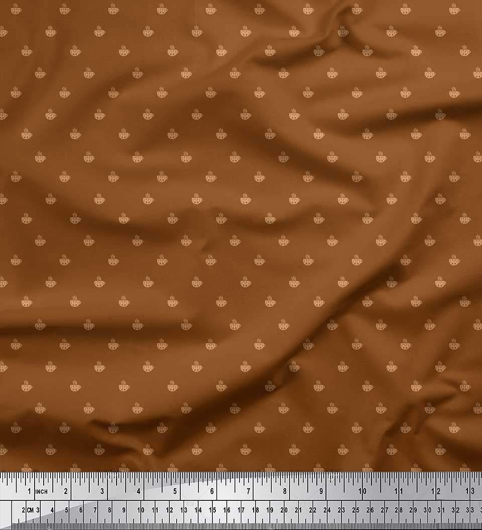 Soimoi Brown Polyester Georgette Fabric by The Yard - 52 Inch Wide - Tea Cup Printed Shirting Material for Dresses, Blouses & Home Decor - Perfect for Tea Parties, Bridal Shower & Vintage Style Sewing Projects