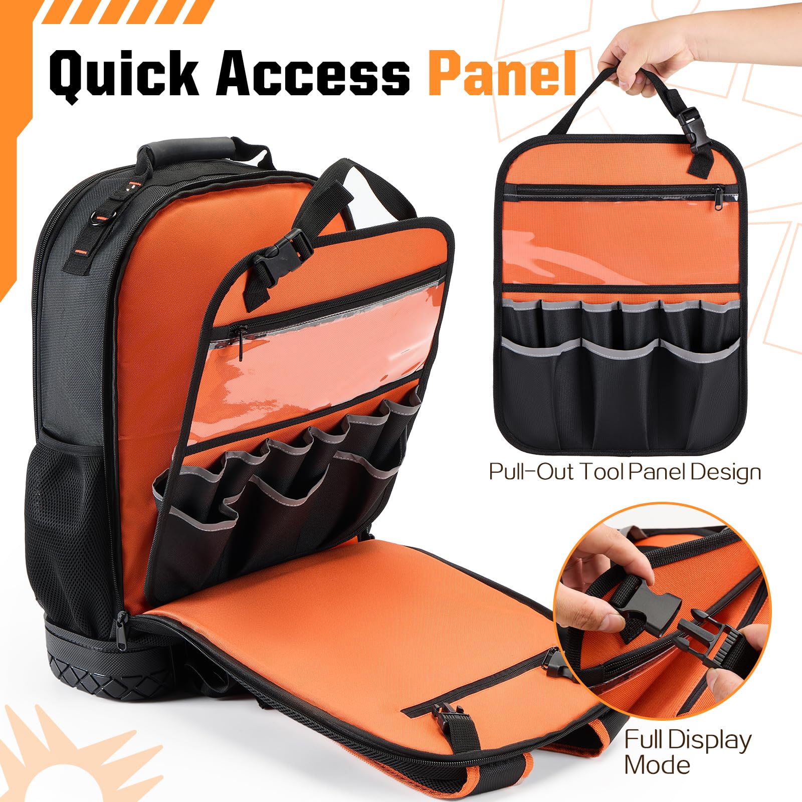 Golkcurx Heavy Duty 1680D Tool Backpack - Durable Molded Base Tool Bag for Electricians, Plumbers & Contractors - Perfect for Job Sites, Construction Work & Outdoor Repairs