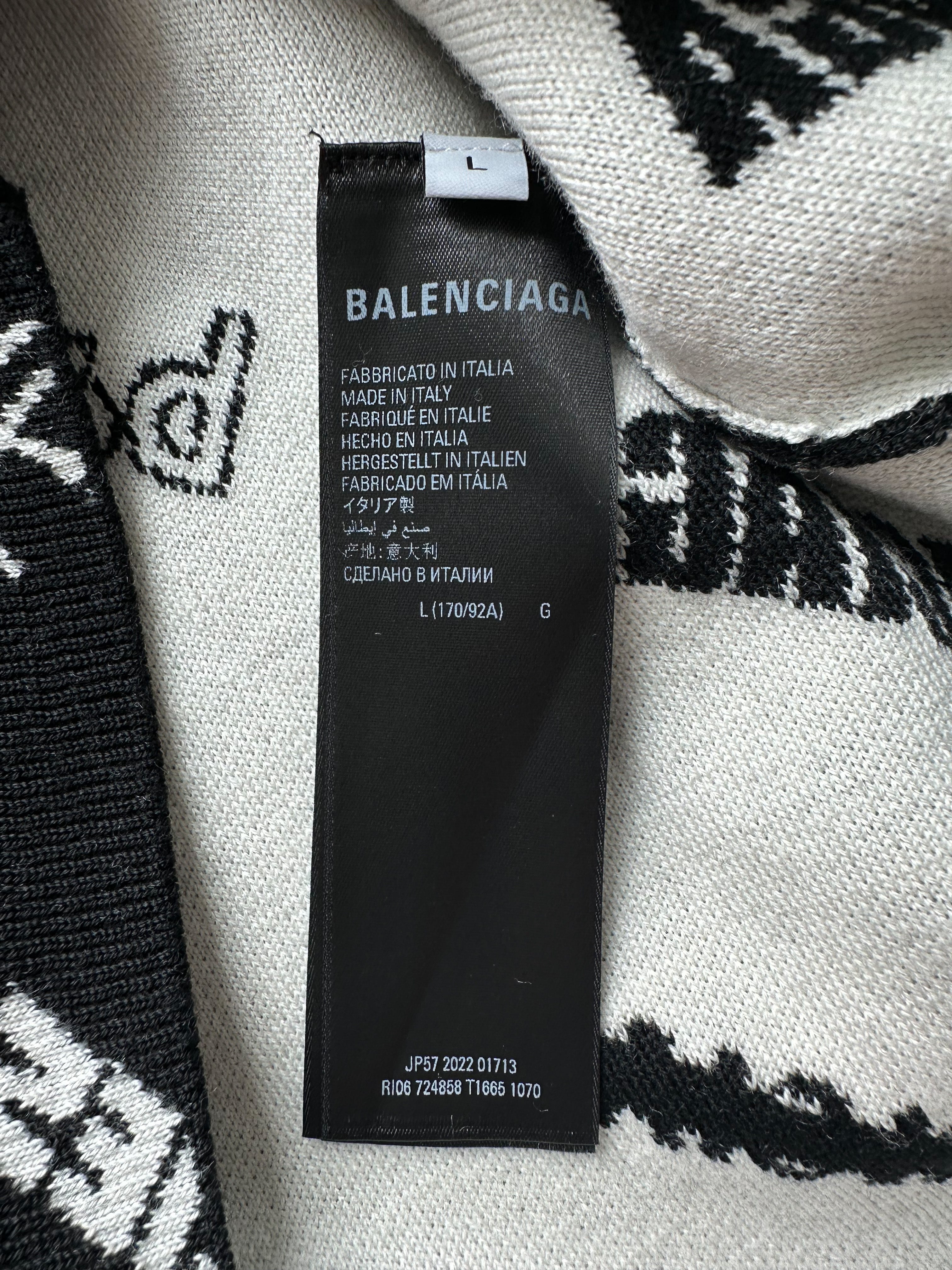 Balenciaga Black & White Logomania All Over Knit Sweater for Men & Women | Luxury Designer Pullover | Perfect for Casual Wear, Street Style & Winter Fashion
