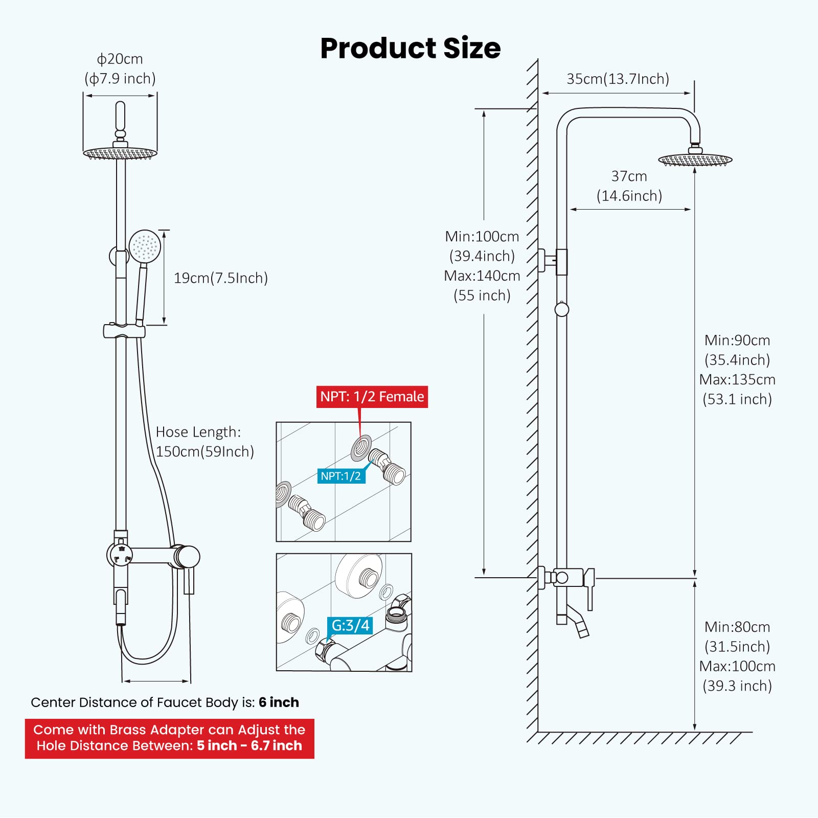 Gotonovo 3-Function Stainless Steel Shower System - 8