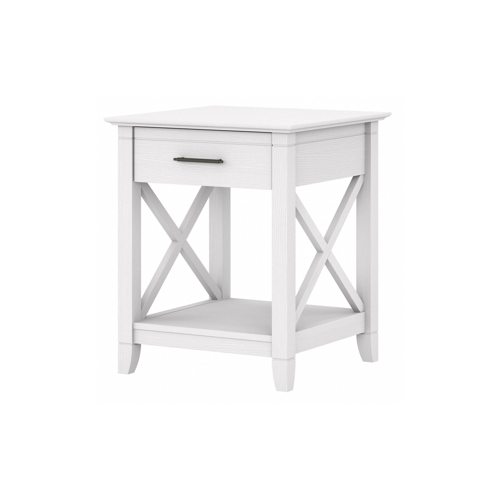 Bush Furniture Key West End Table with Storage - Pure White Oak Finish - Small Side Table for Living Room, Bedroom, or Office