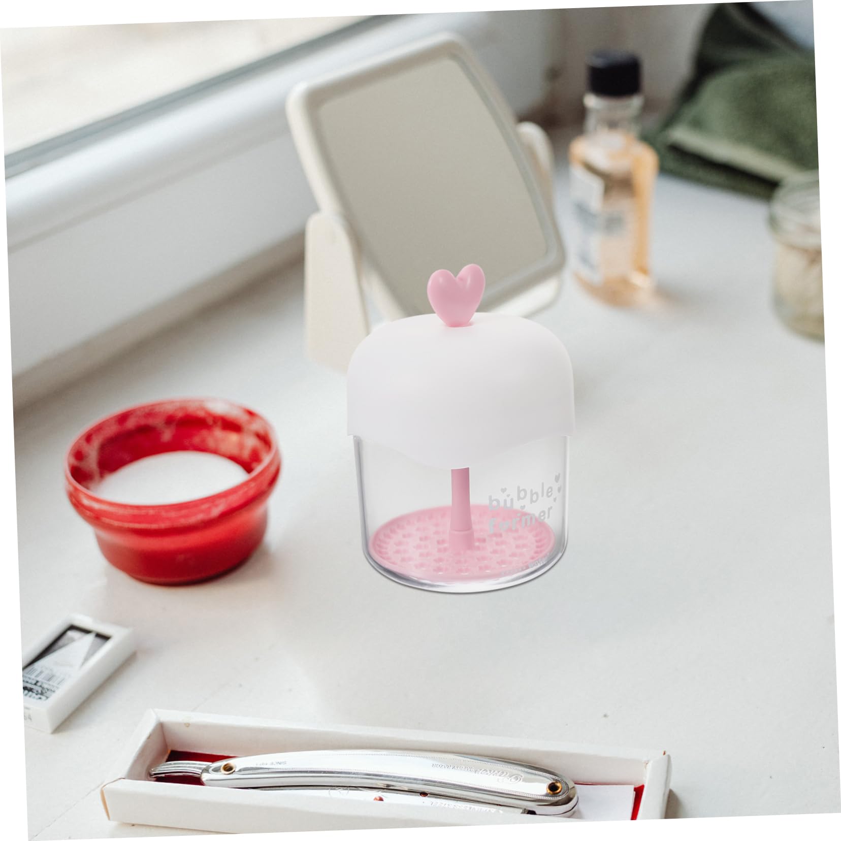 Portable Travel Bubble Foam Maker - Lightweight Facial Cleansing Foamer with Soft Red Material for Skincare Routine | Perfect for On-the-Go & Vacation Use