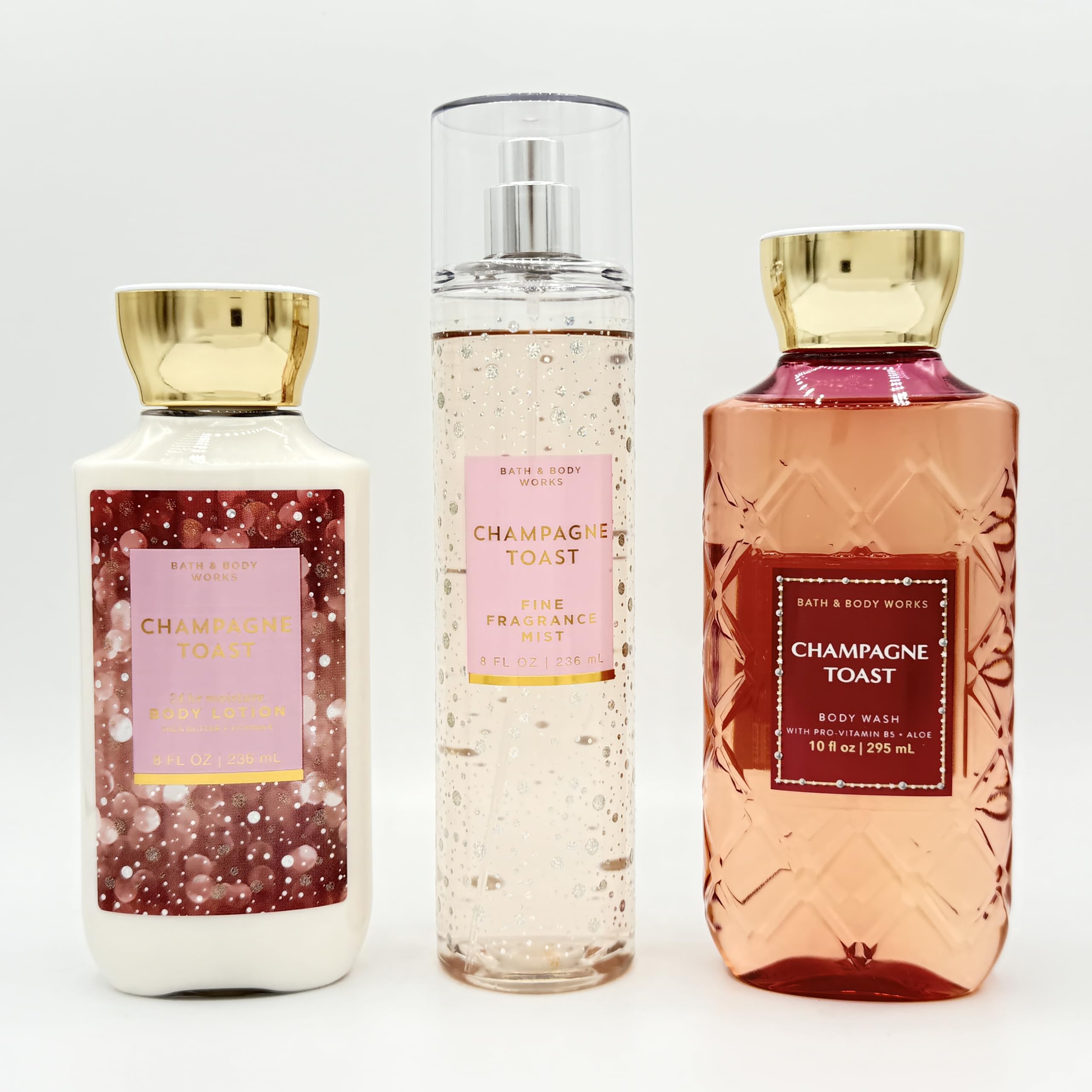 Champagne Toast 3-Piece Bath & Body Gift Set - Moisturizing Body Lotion, Refreshing Shower Gel & Luxe Fragrance Mist | Perfect for Spa Nights, Romantic Gifts & Self-Care Pampering