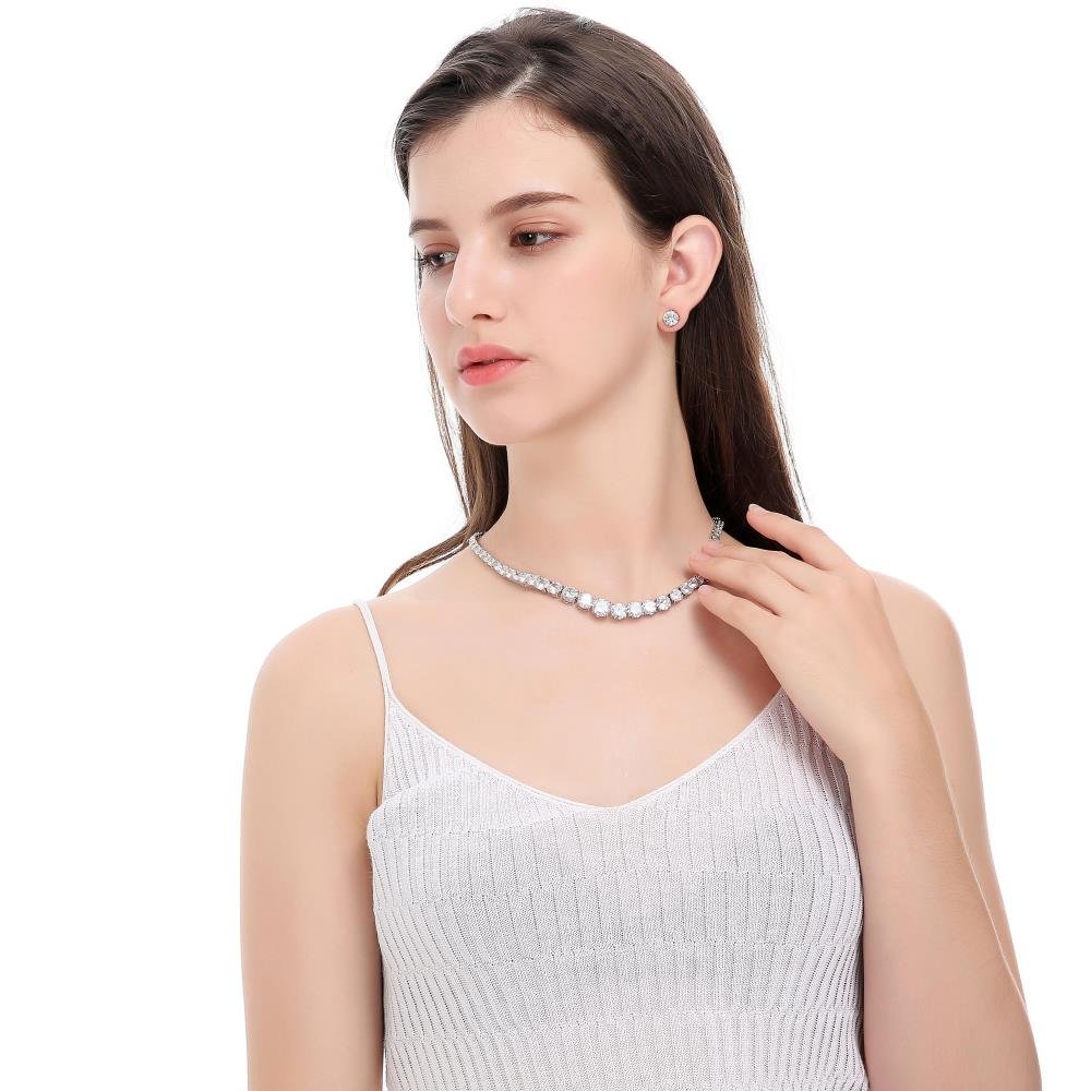 Rhodium Plated Zircon Bridal Wedding Jewelry Set for Women - Elegant Necklace & Earrings Set, Perfect Gift for Mom, Valentine's Day, Birthday & Anniversary | Wedding Accessories, Formal Occasions, Date Night Jewelry
