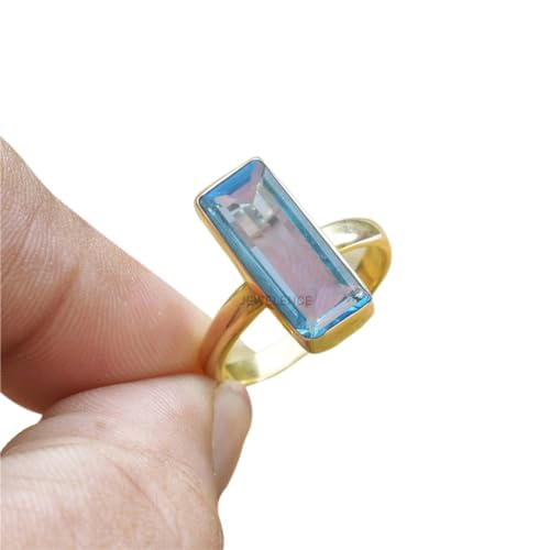 22K Yellow Gold Overlay Sterling Silver Blue Topaz Ring for Women – December Birthstone, Engagement & Fashion Jewelry – Perfect for Gifts, Anniversaries & Special Occasions