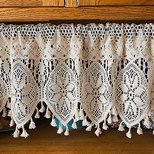 Dreamlizm Vintage Lace Crochet Valance Curtain - 59x15 Inch Off White Rustic Farmhouse Window Treatment for Kitchen, Living Room & Wedding Decor - Elegant Tiered Lace Panel for Windows, Doors and Special Events