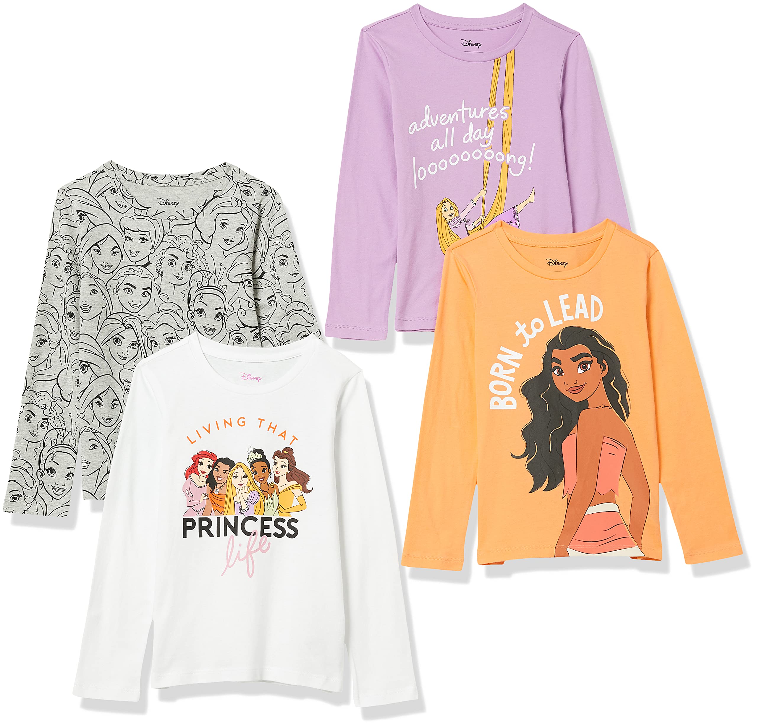 Spotted Zebra Disney Marvel Star Wars Frozen Princess Girls & Toddlers Long Sleeve T-Shirts 4-Pack - Perfect for Birthday Gifts, School Wear & Family Matching Outfits