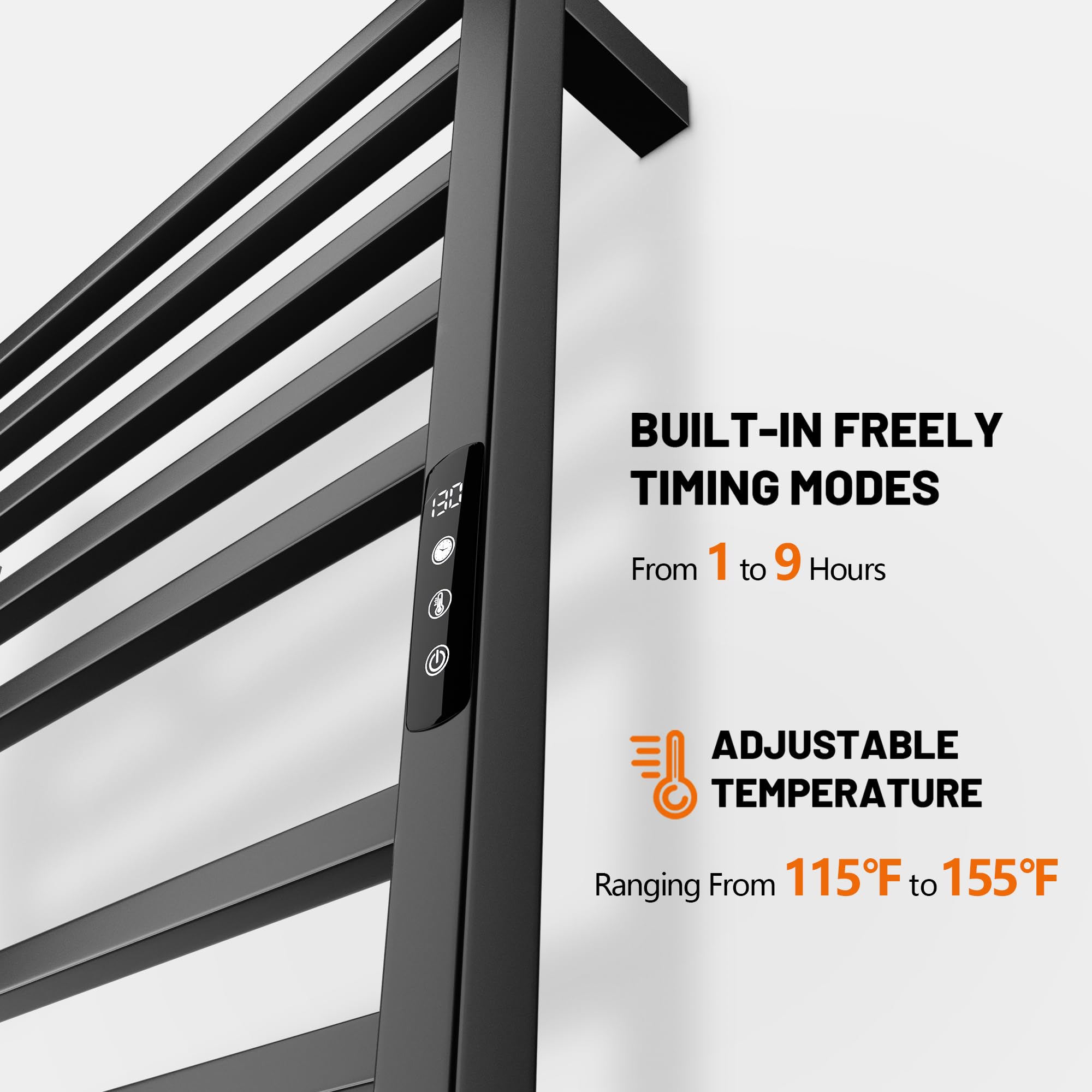 Electric Heated Towel Warmer Rack - Wall Mount & Freestanding Bathroom Towel Heater - Stainless Steel Black - Perfect for Spa, Luxury Bathroom & Home Use