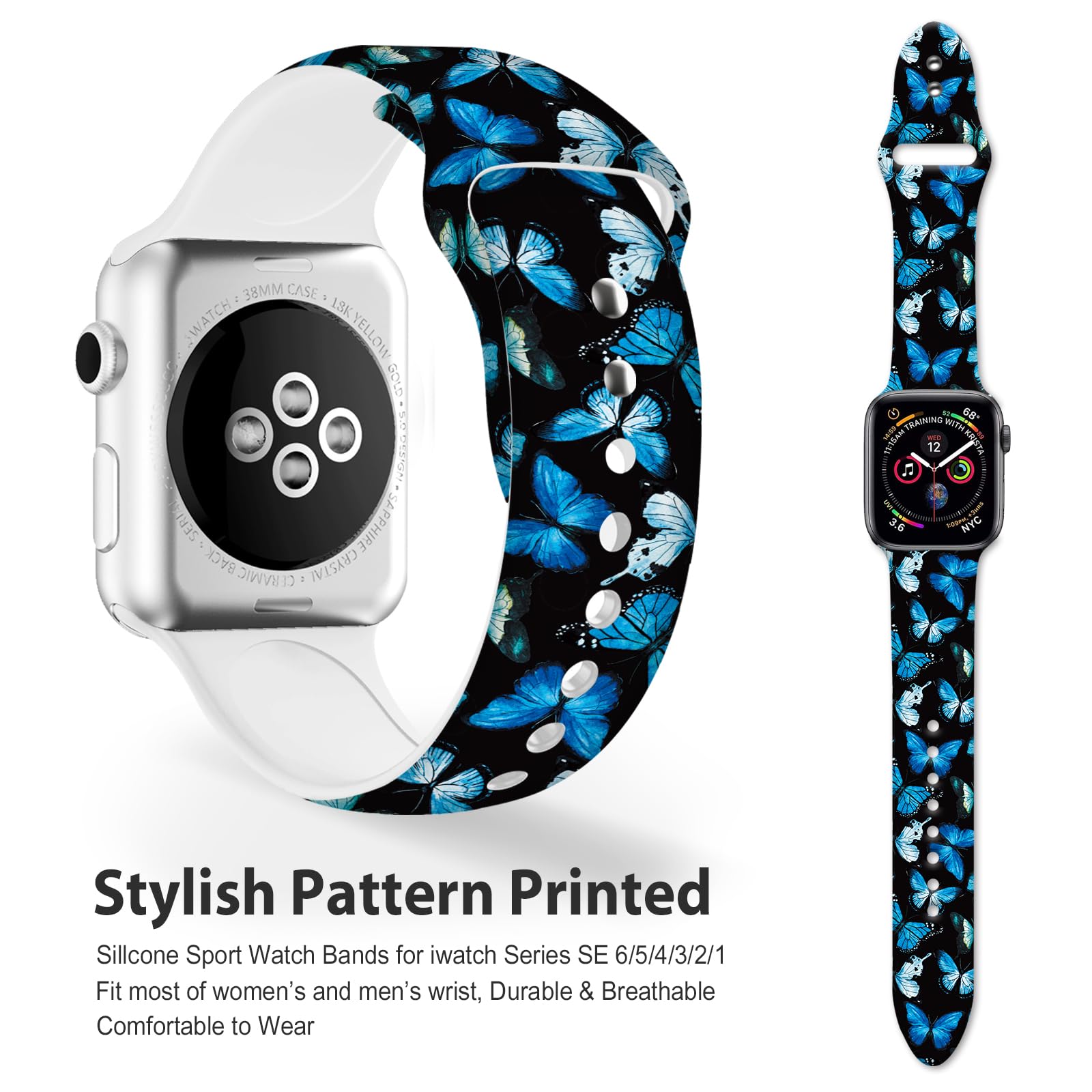 Fashionable Soft Silicone Watch Bands for Apple Watch 38mm 40mm 41mm - Adjustable Replacement Straps Compatible with iWatch Series 7/6/5/4/3/2/1/SE - Perfect for Women & Girls' Workouts, Running & Daily Wear