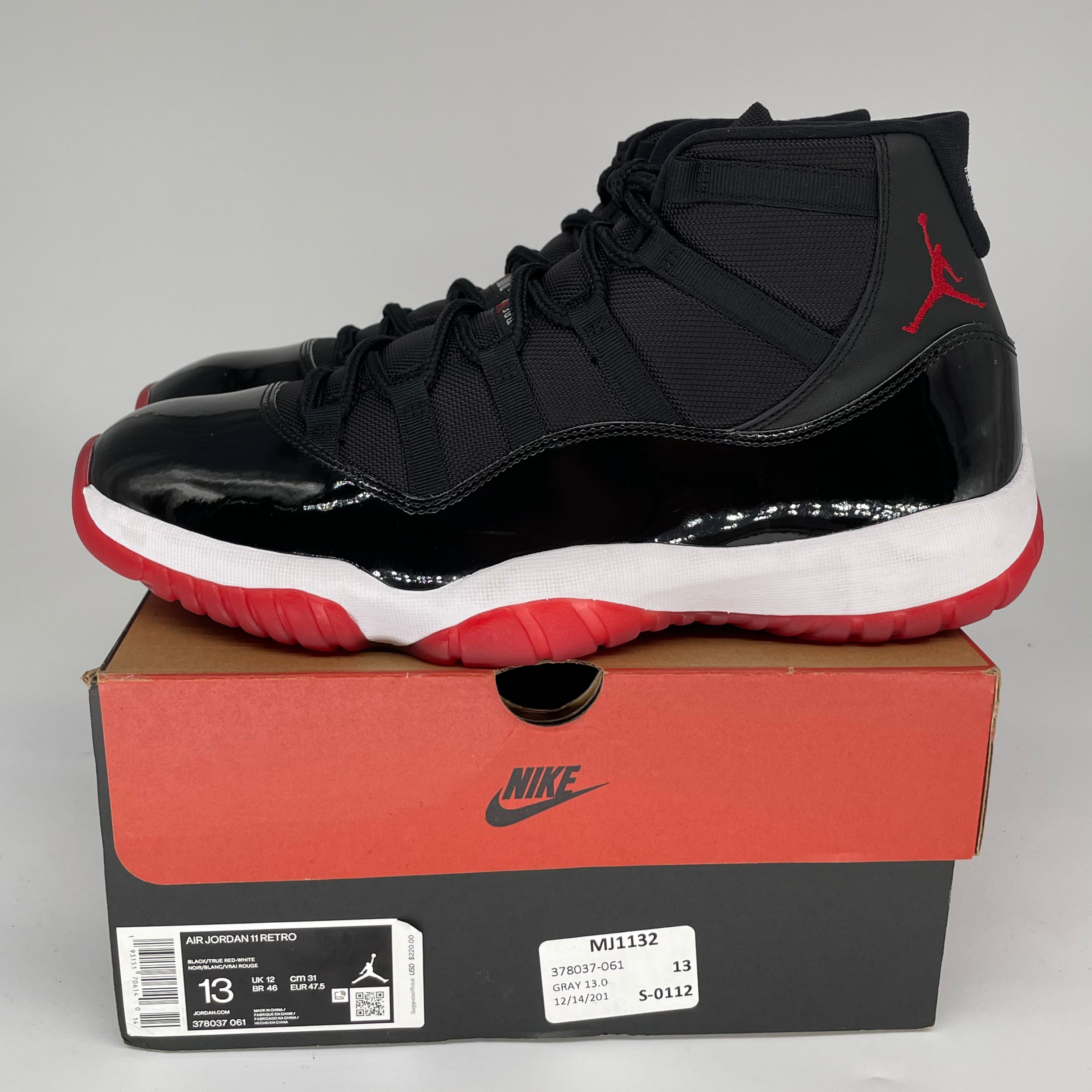Original Air Jordan 11 Retro 'Bred' Men's Basketball Shoes Size 13 - Black/Red (378037-061) | Perfect for Sneaker Collectors & Court Performance