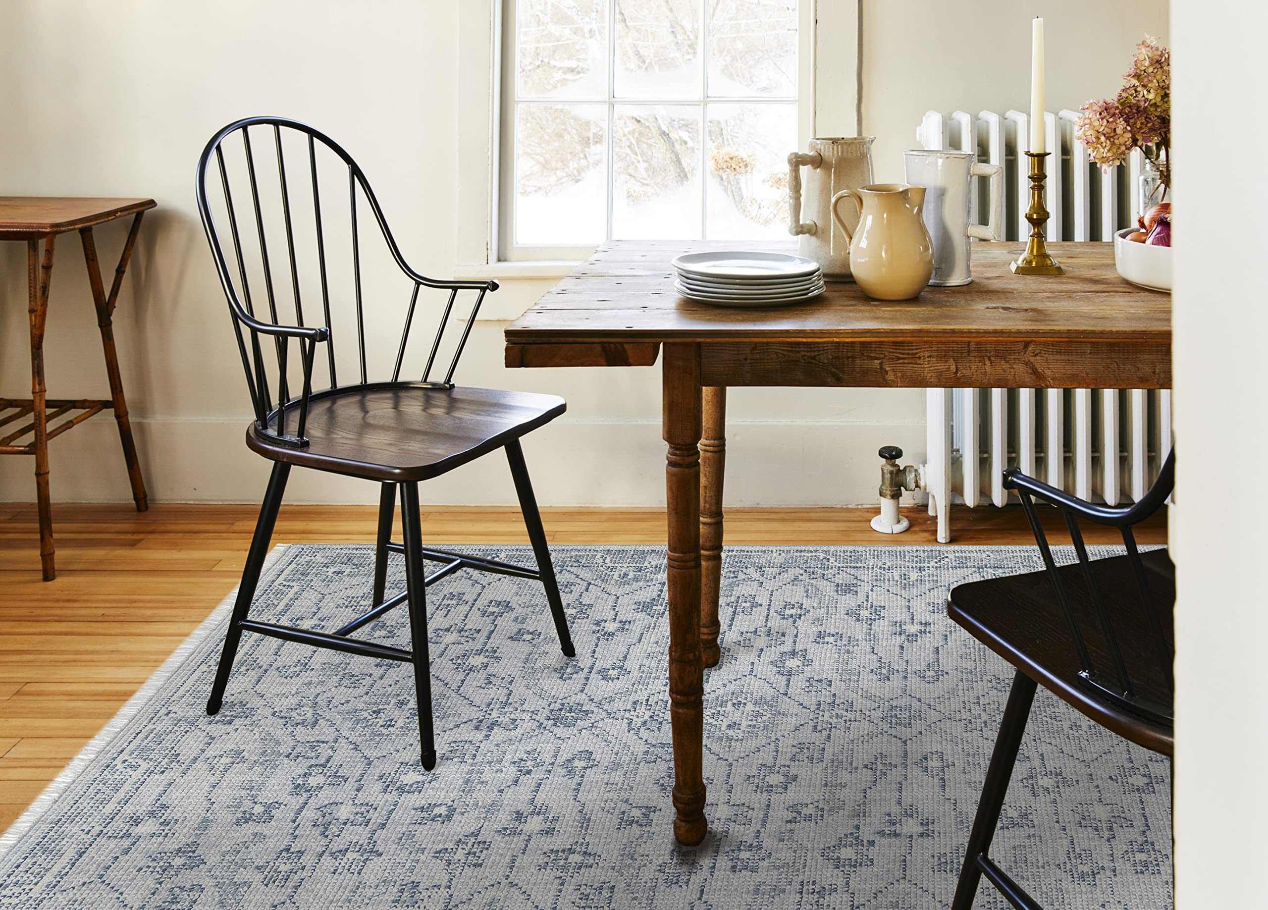 Handmade Modern Cotton and Wool Area Rug 5'x8' Blue - Ultra Durable Indoor Rug for Entryway, Living Room, Bedroom & Home Decor