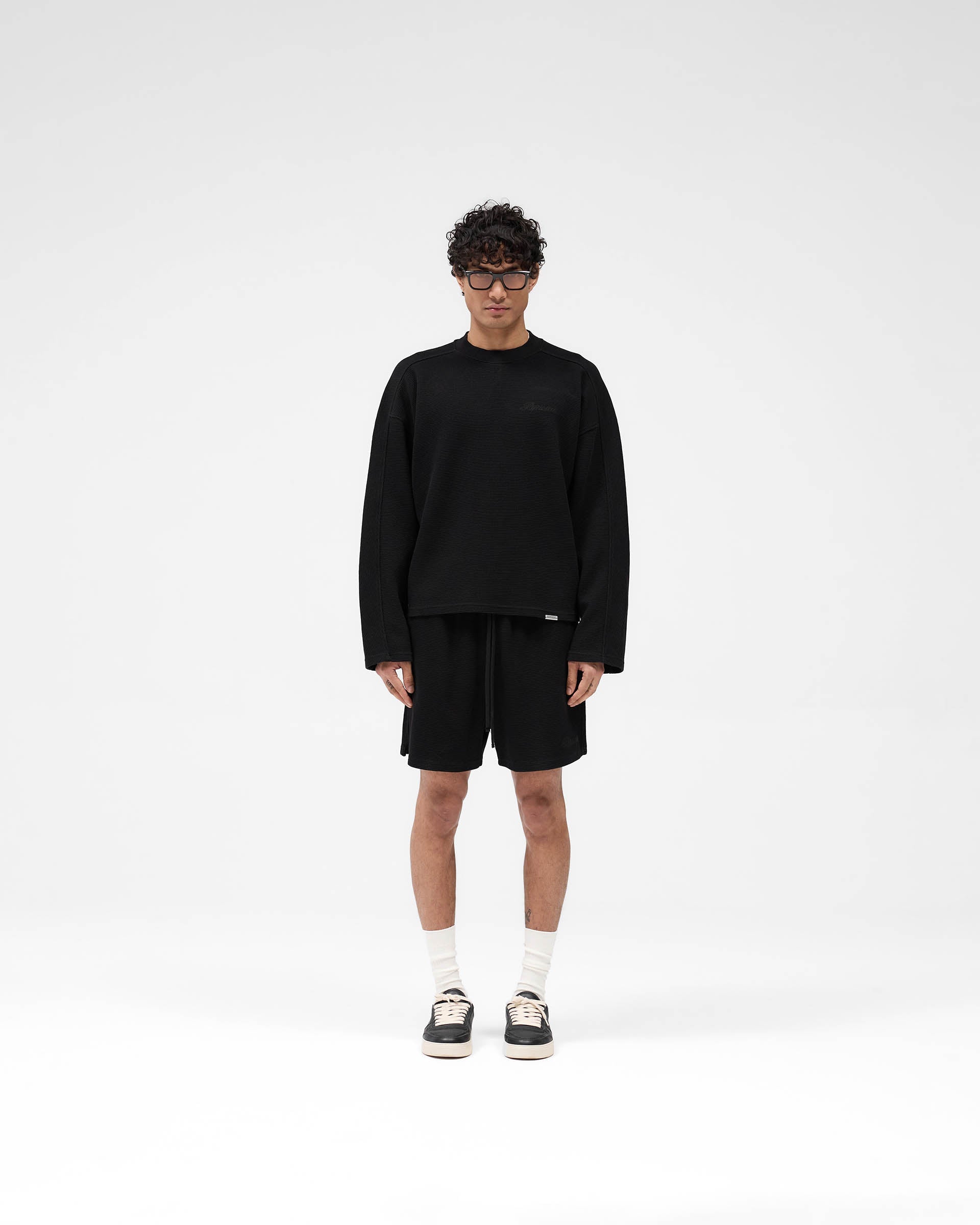Waffle Long Sleeve T-Shirt for Men - Soft Thermal Cotton Crewneck Shirt in Black | Perfect for Winter Layering & Casual Outfits