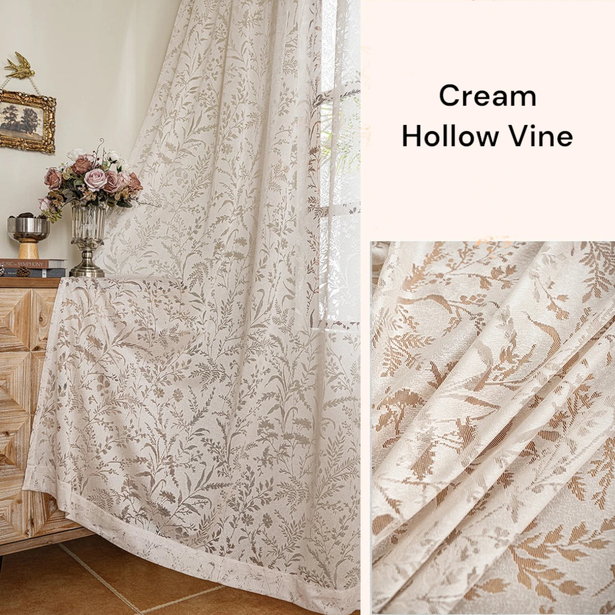 Miriam Delicate Botanical Semi-Sheer Custom Curtains for Living Room & Bedroom - Floral Sheer Window Drapes with Nature-Inspired Design for Home Decor
