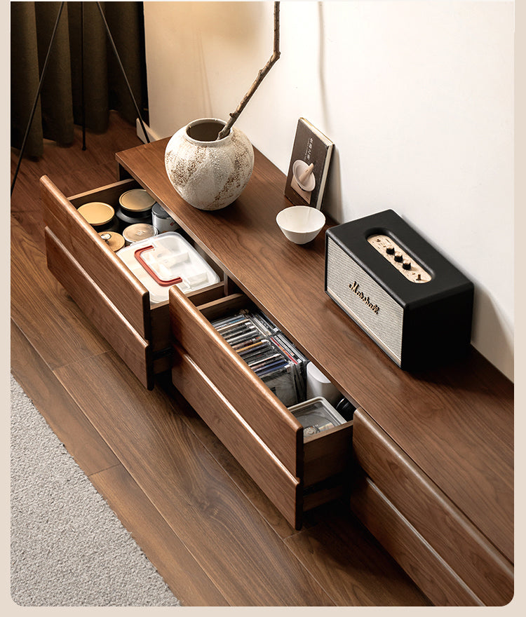 Solid Oak & Black Walnut Wood TV Stand - Rustic Modern Entertainment Center for Living Room, Home Theater & Media Storage
