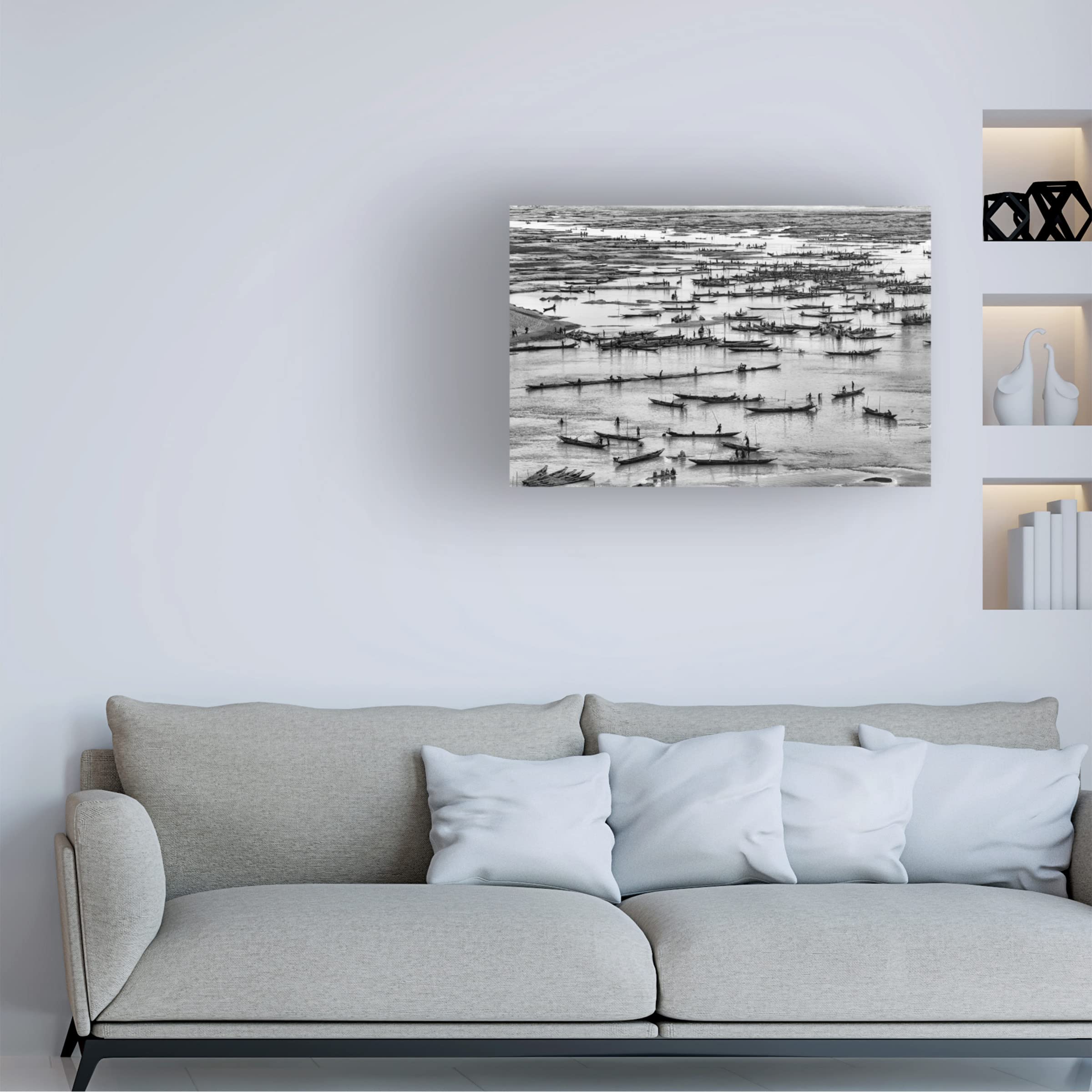 Trademark Fine Art 'Mass of Boats' Canvas Wall Art Print by Azim Khan Ronnie - Coastal Nautical Decor for Living Room, Bedroom & Office