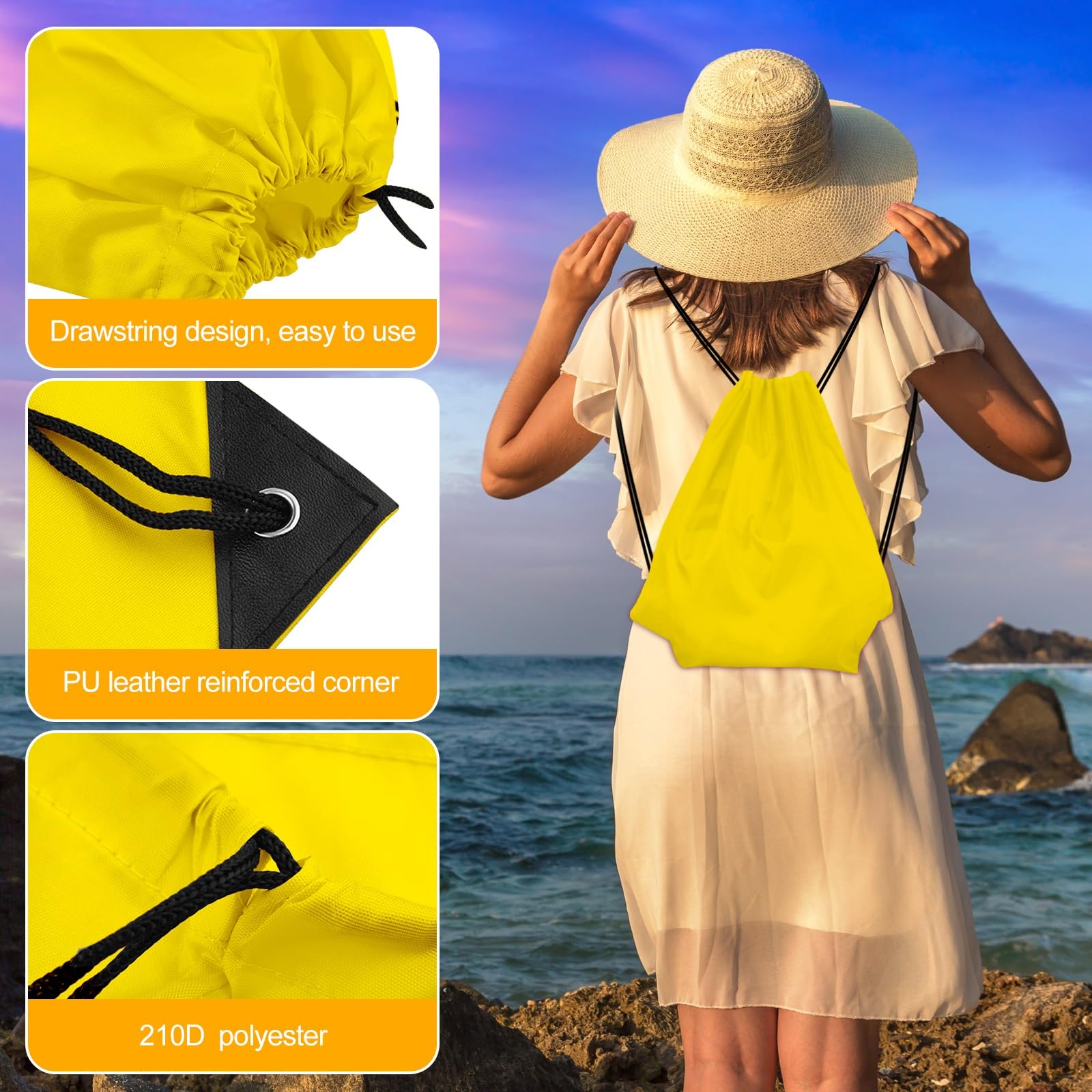 KUUQA 40Pcs Bulk Yellow Drawstring Backpacks - Foldable Gym Bags for Sports, Travel & Shopping - Lightweight Cinch Sack Storage Bags for Women & Men - Perfect for Gym, School, Beach & Outdoor Activities