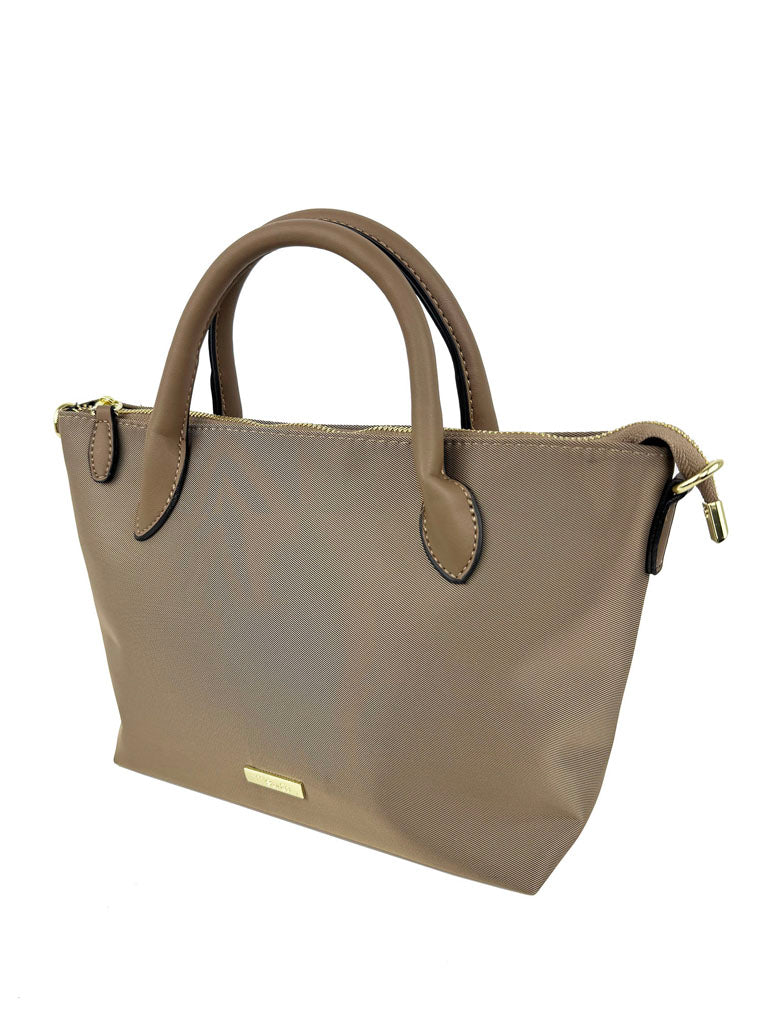 Mel&Co Women's Nylon Satchel Crossbody Bag with Adjustable Webbed Strap - Light Taupe Color for Work, Travel & Everyday Use