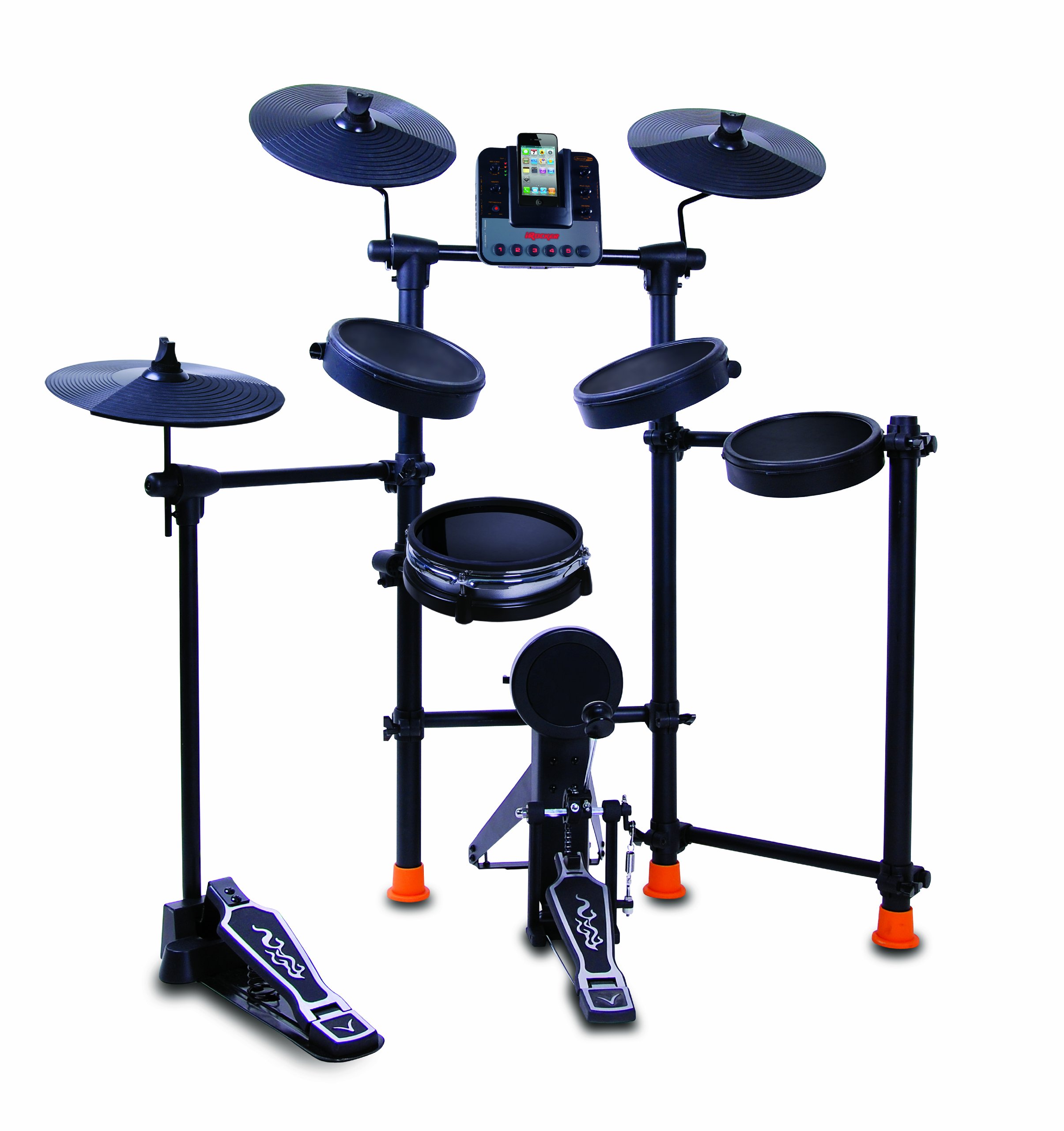 15-Piece JAMMINPRO Drum Set with Built-in iPod Dock - Black (IROCKER) | Complete Electronic Drum Kit for Beginners & Professionals - Perfect for Home Practice, Studio Recording & Live Performances