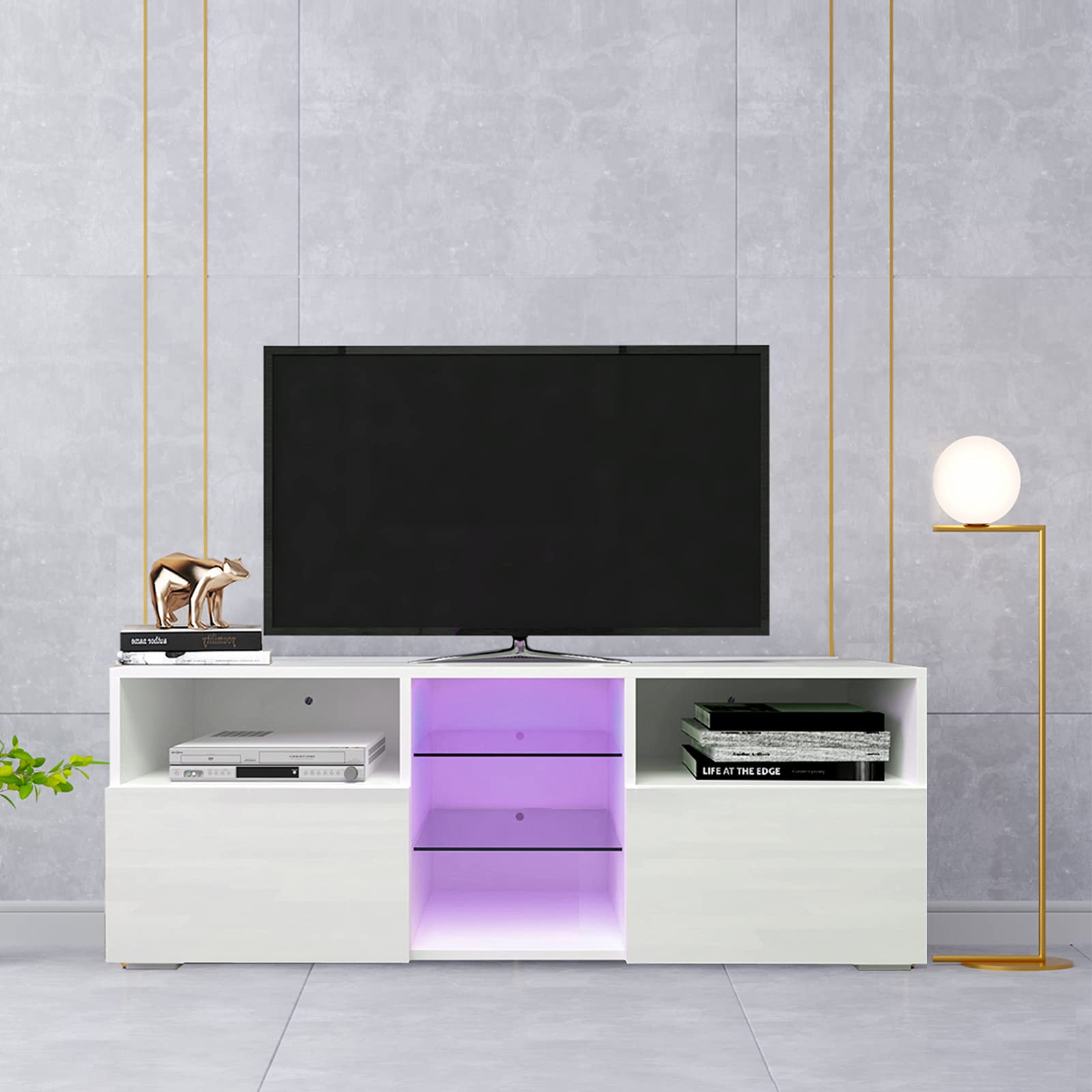 WERSMT Universal LED TV Stand for 55 Inch TVs - Modern White Entertainment Center with Storage Cabinet, 47