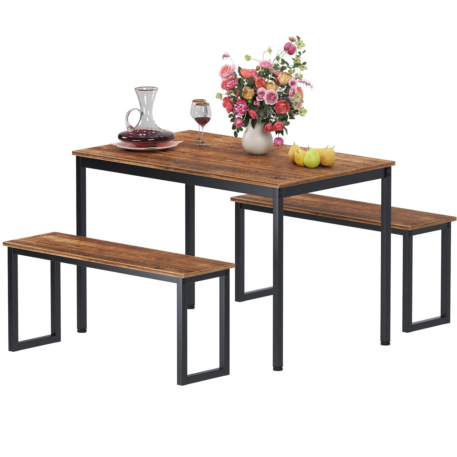 Modern 3-Piece Dining Table Set with Wood Top & Sturdy Metal Frame - Rectangular Small Space Furniture for Kitchen, Dining Room, Apartment | SogesFurniture BHUS-CZJYB-YZLD01