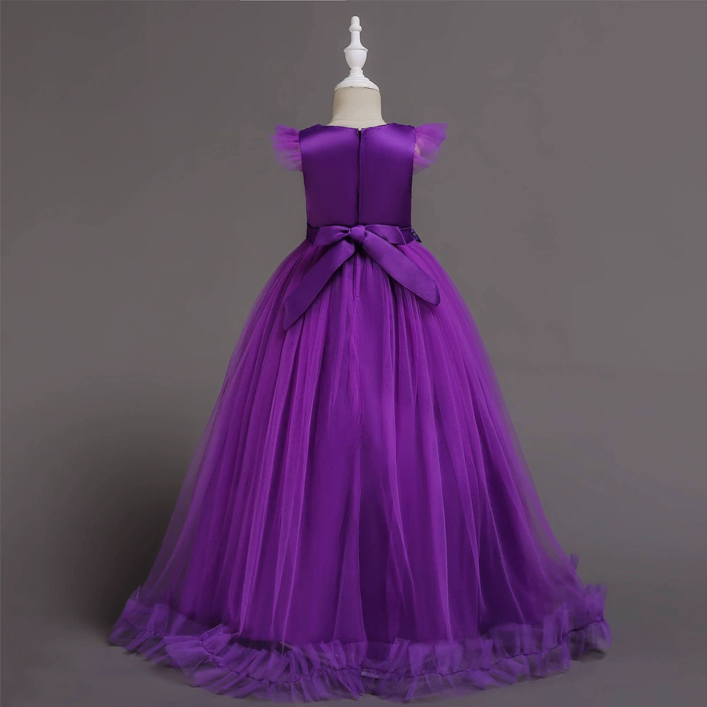 Elegant Purple A-Line Floor-Length Lace Flower Girl Dress for Weddings & Special Occasions
