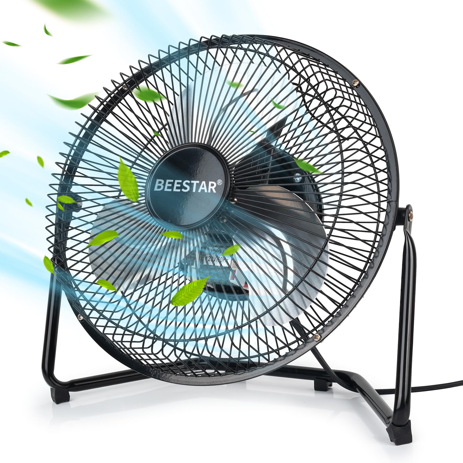BEESTAR 9 Inch 3-Speed Quiet Floor Fan - Adjustable Tilt Metal Desk Fan for Home, Office & Bedroom - Portable Cooling Fan for Indoor Use, Personal Space & Workspace (Black)