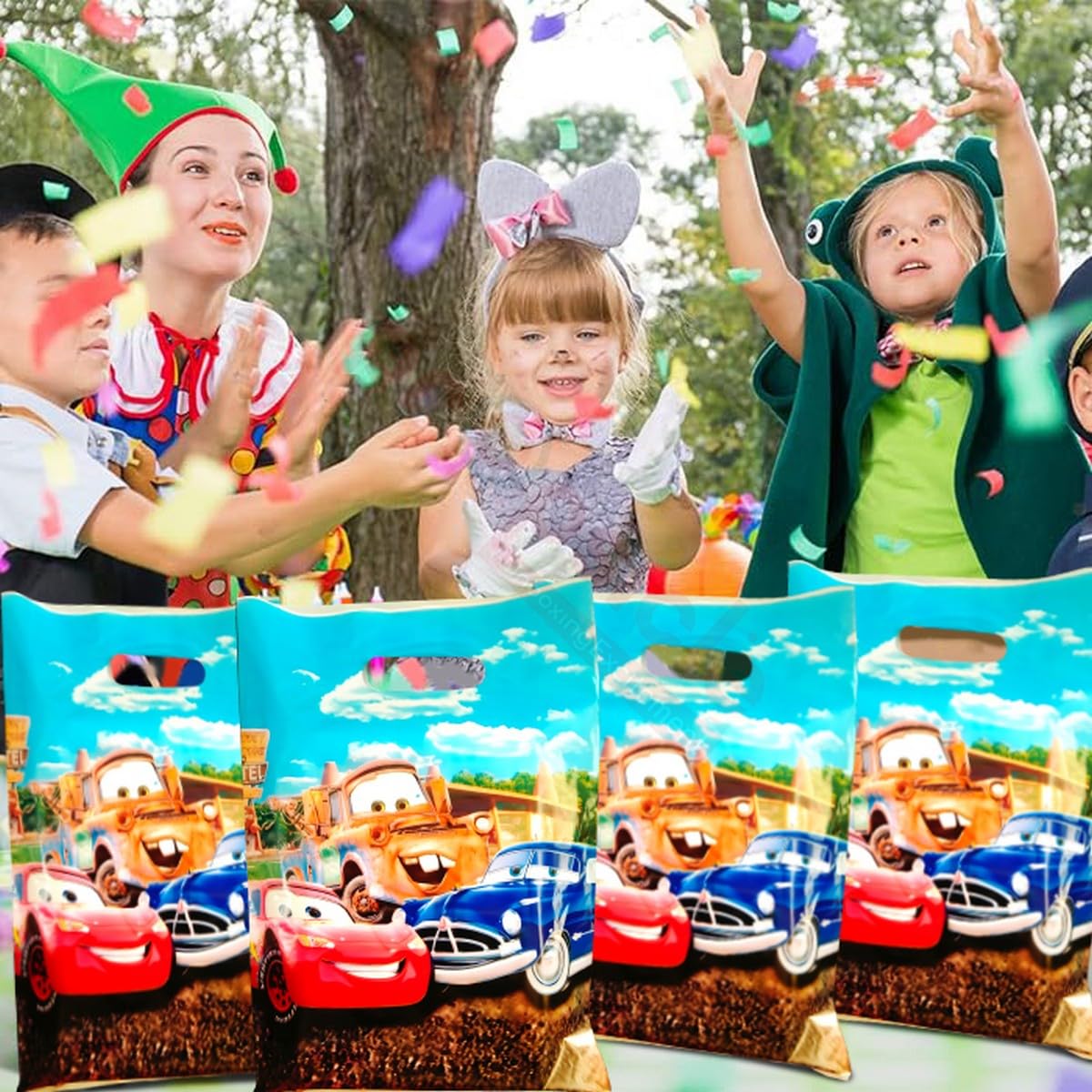Car Theme Birthday Party Favors - Pack of 10 Blue Foil Goodie Bags for Kids | Boys & Girls Return Gifts | Perfect for Themed Parties, School Events & Birthday Celebrations