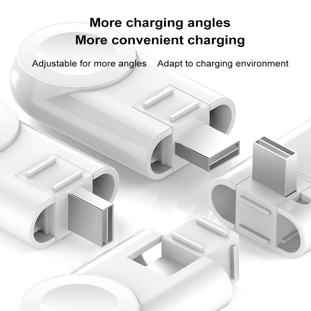 Adjustable Apple Watch Charger - Compatible with All iWatch Series, Rotating USB A Connector for Travel, Office, Home & Car Use | Perfect for Charging on the Go, at Work or While Driving