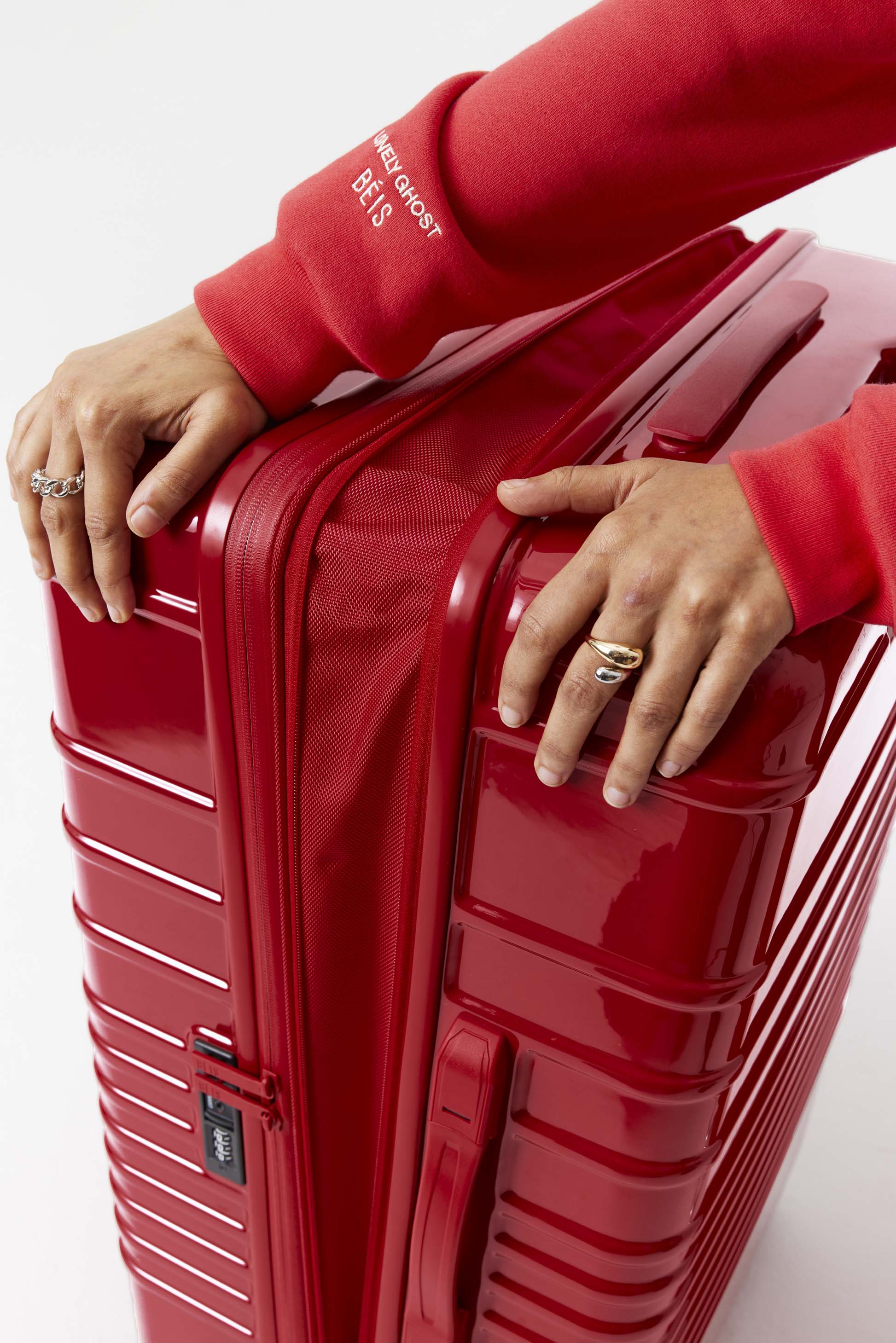 Large Check-In Roller Suitcase in Text Me Red - Perfect for Air Travel, Business Trips & Vacation Luggage