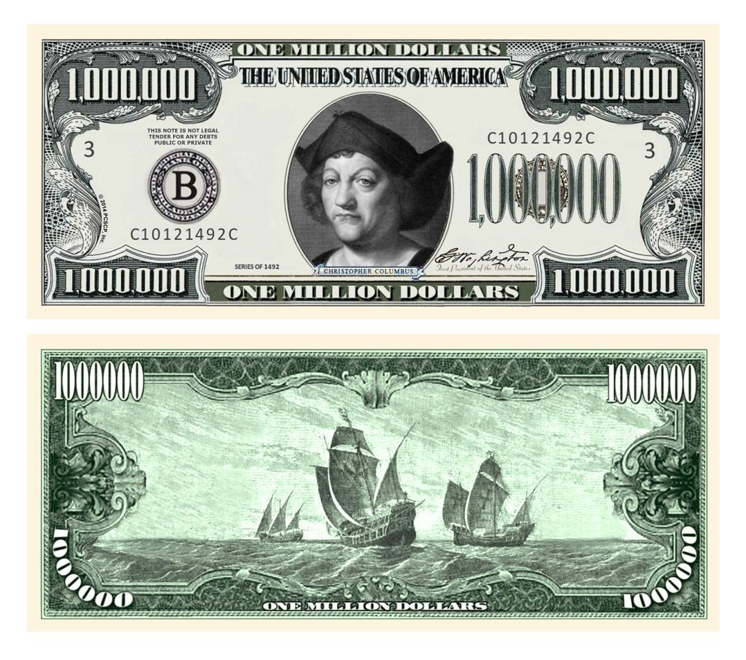 Funny Fake Million Dollar Bill Set - 25 Pcs with Bonus Christopher Columbus Bill for Birthday Gags & Prank Gifts - Perfect for Parties, Jokes, and Novelty Collectibles