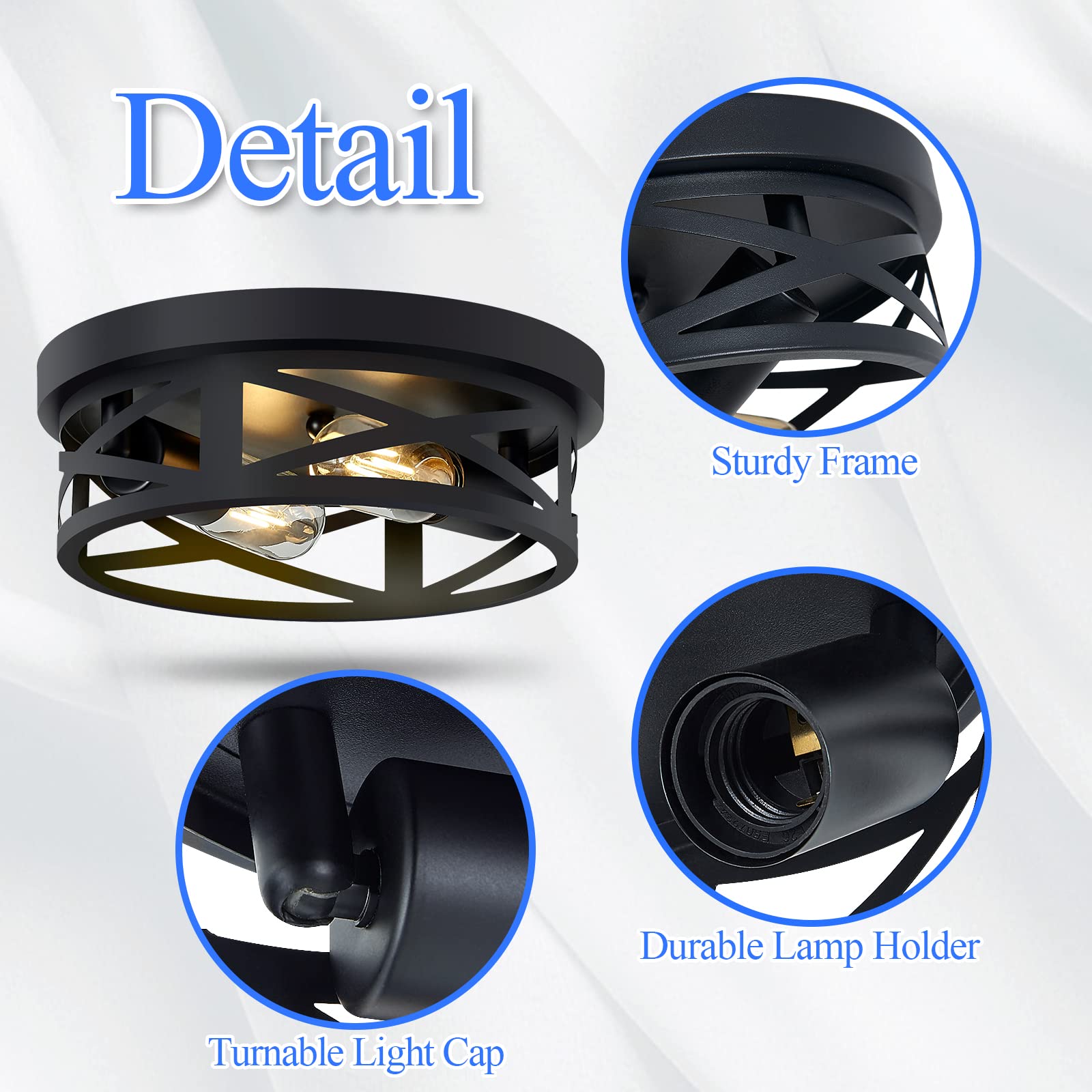 Black Flush Mount Ceiling Light Fixture - 2 Pack Modern Farmhouse Lighting for Hallway, Kitchen & Bedroom - Energy Efficient LED Compatible - Easy Installation Indoor Ceiling Lights for Home Decor