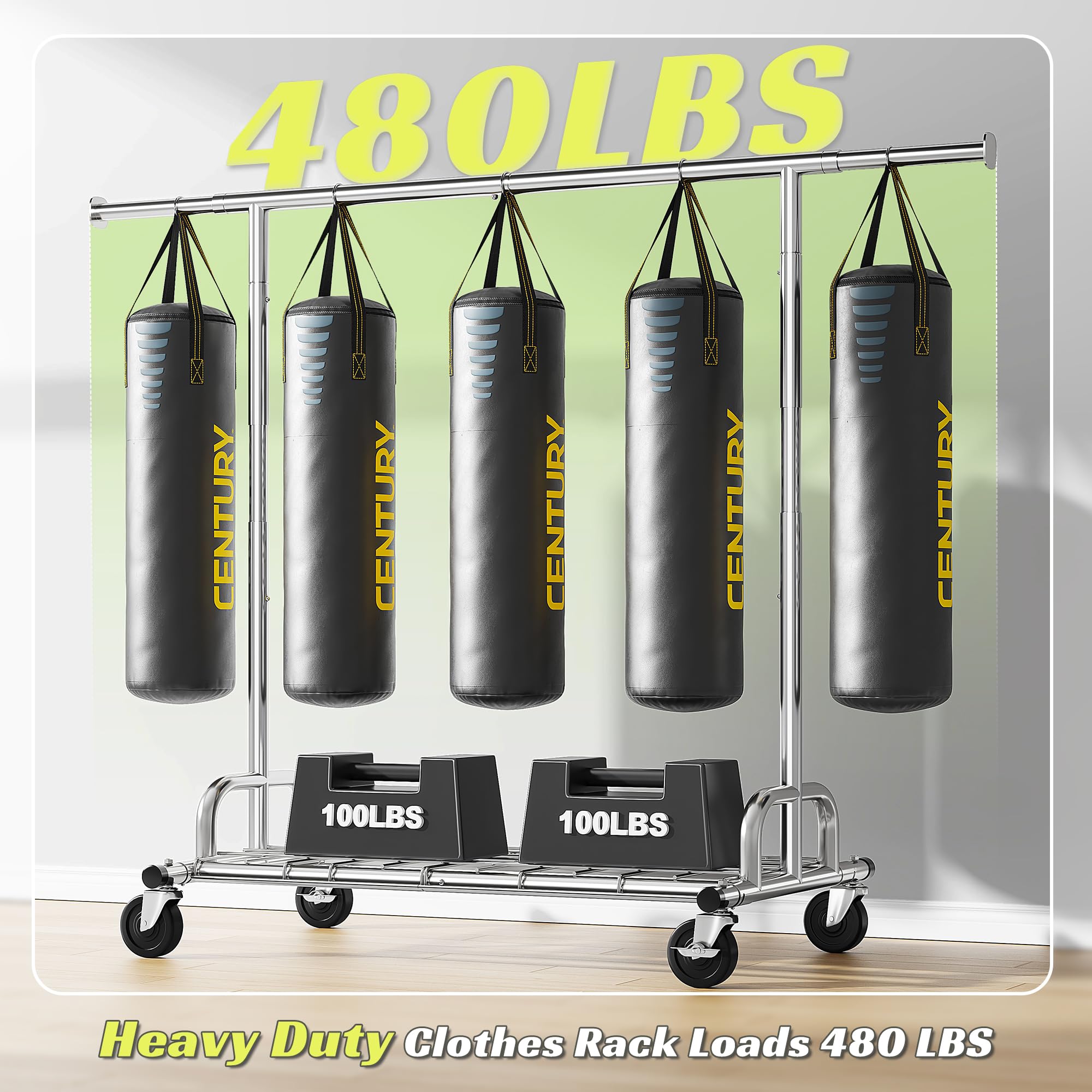 Raybee Heavy Duty Garment Rack - 480LBS Capacity Adjustable Rolling Clothes Rack with Wheels - 71