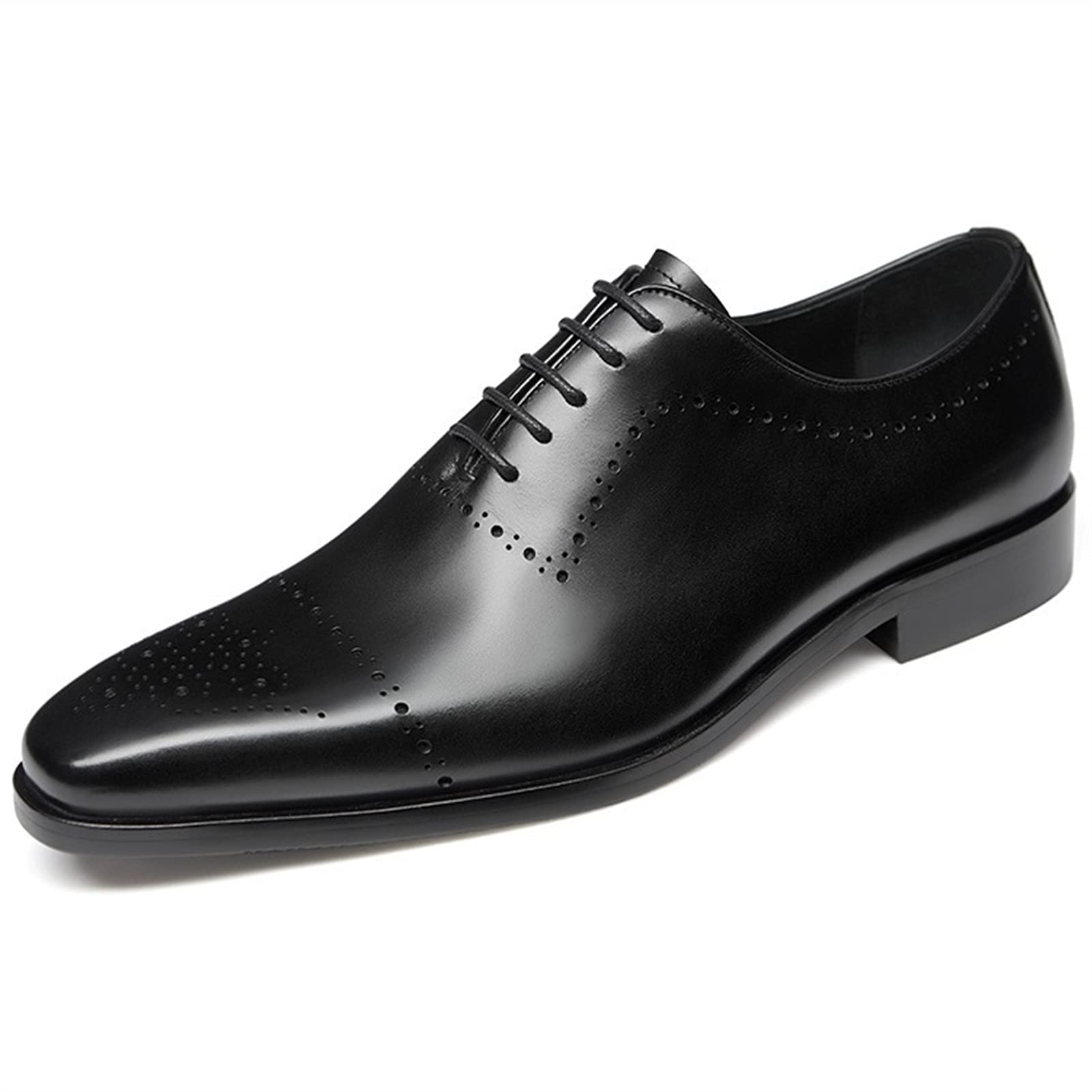 Vintage Genuine Leather Men's Oxford Shoes - Burnished Brogue Derby Lace-Up Formal Dress Shoes with Square Toe & Block Heel | Perfect for Business, Weddings & Office Wear