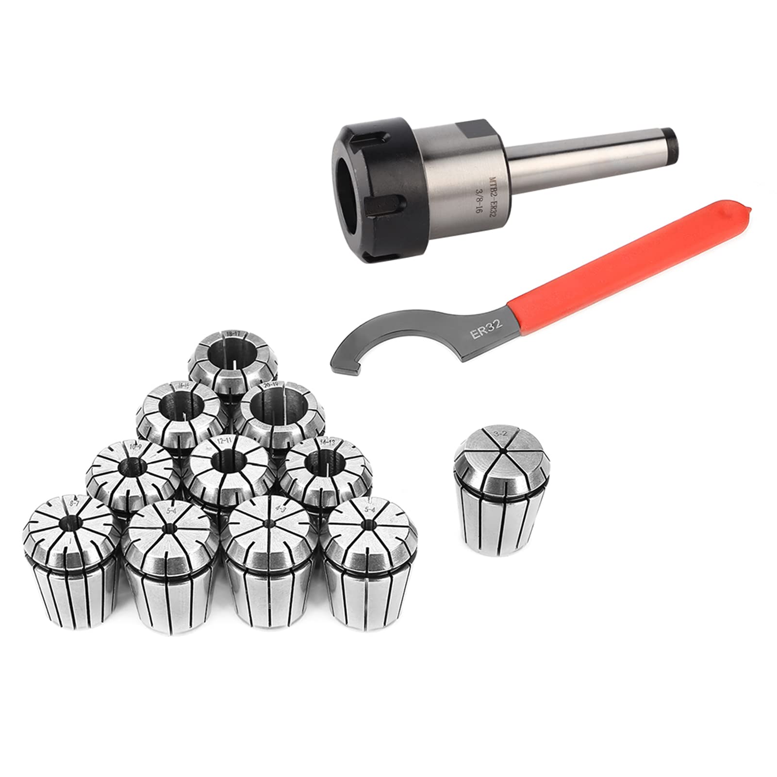 High Precision ER32 Collet Chuck Set with Box for CNC Engraving & Milling Machines - Includes MT2 Shank Holder, Wrench & Spring Collets - Perfect for Metalworking, Woodworking & Precision Machining