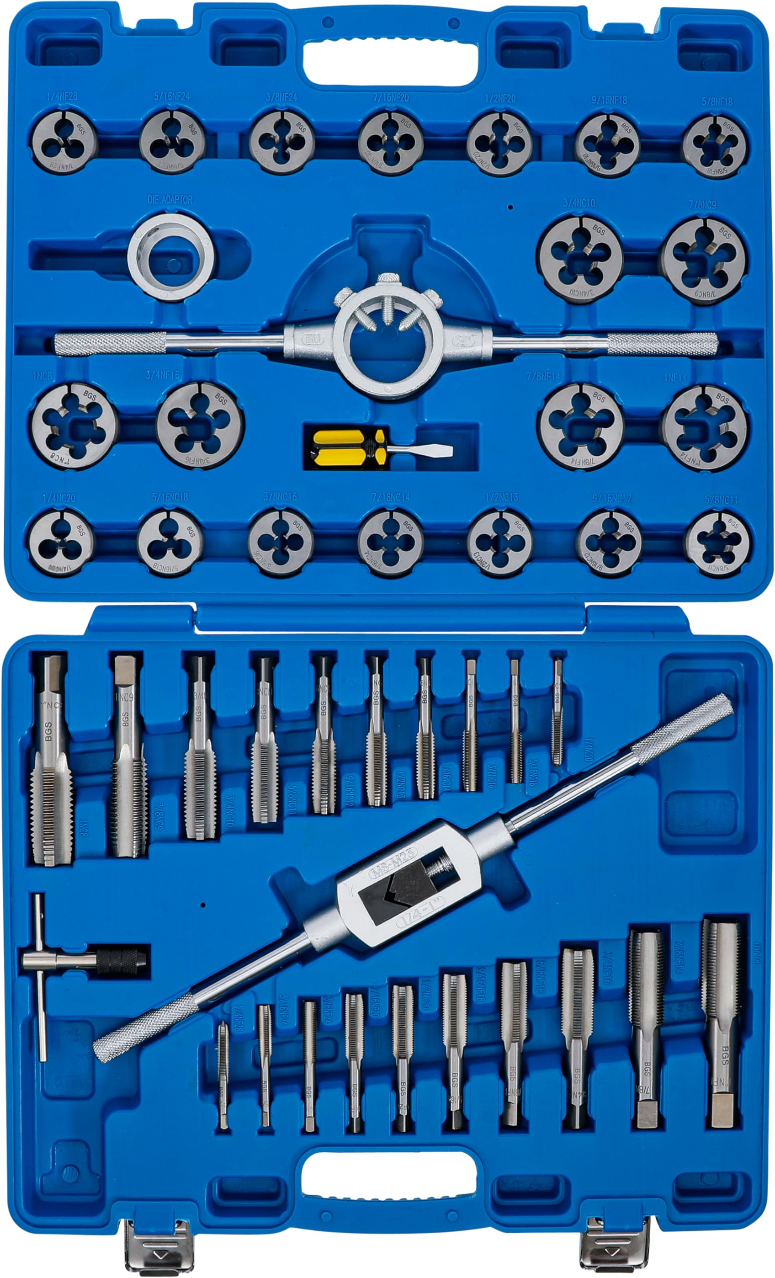 **BGS 1898 Premium 45-Piece Tap and Die Set in Silver – Perfect for Thread Repair, Metalworking, and DIY Projects**