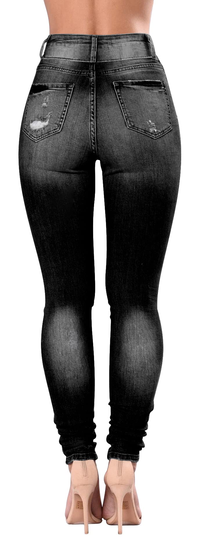 Women's High Waisted Butt Lift Stretch Ripped Skinny Jeans - Distressed Denim Pants for Juniors with Button Fly | Perfect for Casual Outfits, Night Out & Street Style Fashion
